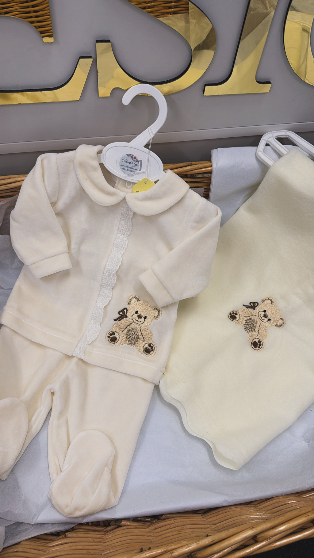 Cream velour two piece with bear (blanket sold separately)