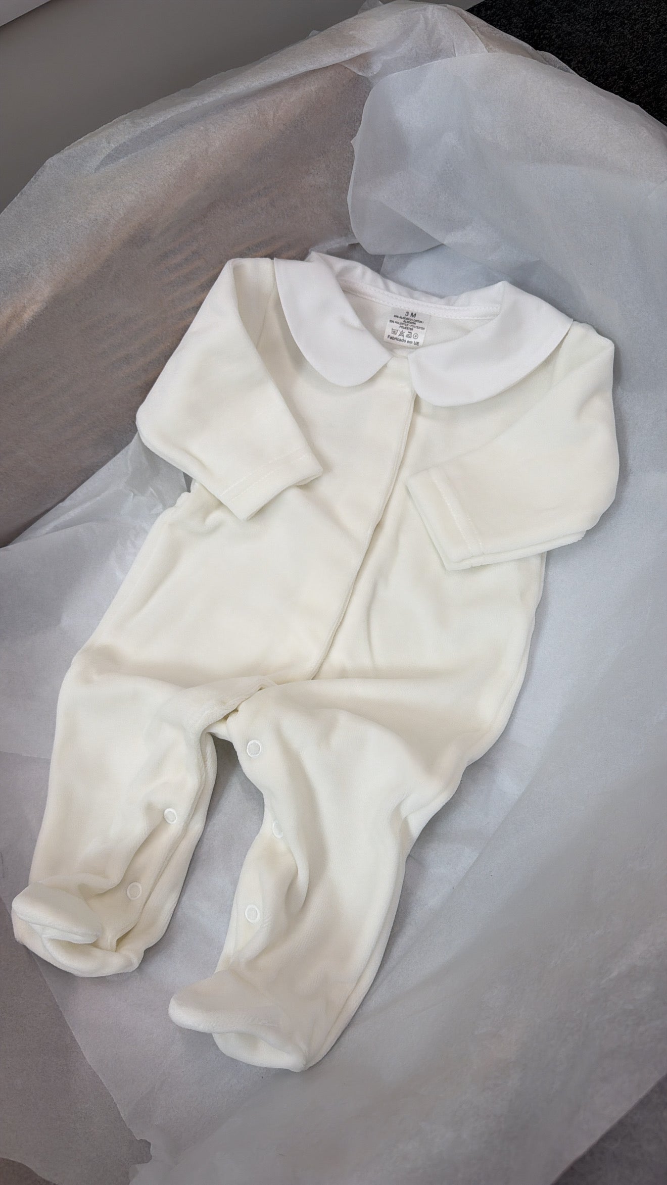 Cream velour babygrow