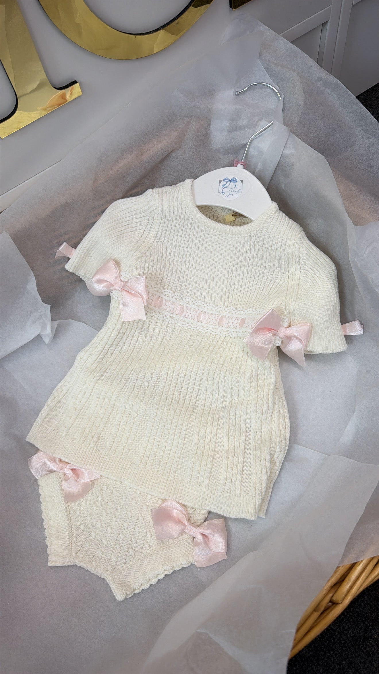 Cream & pink top & pant set