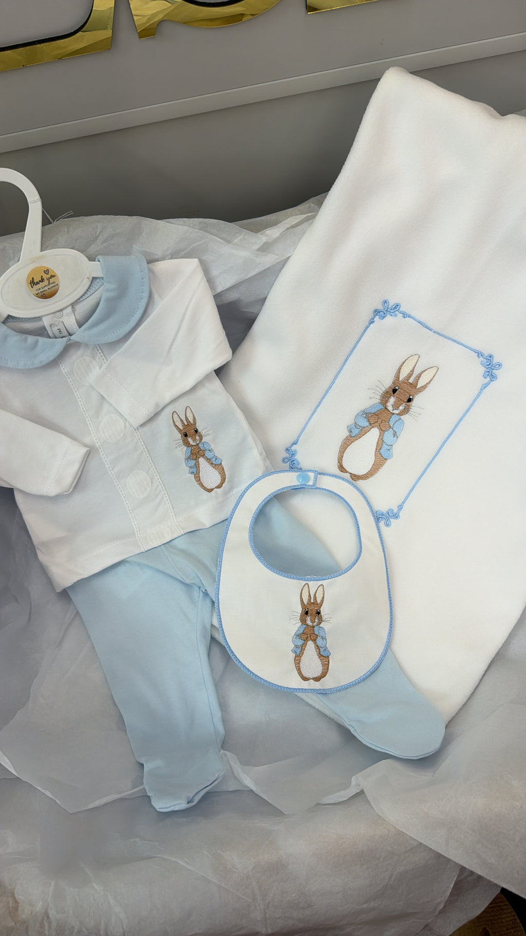 Peter rabbit outfit and bib (blanket sold separately)
