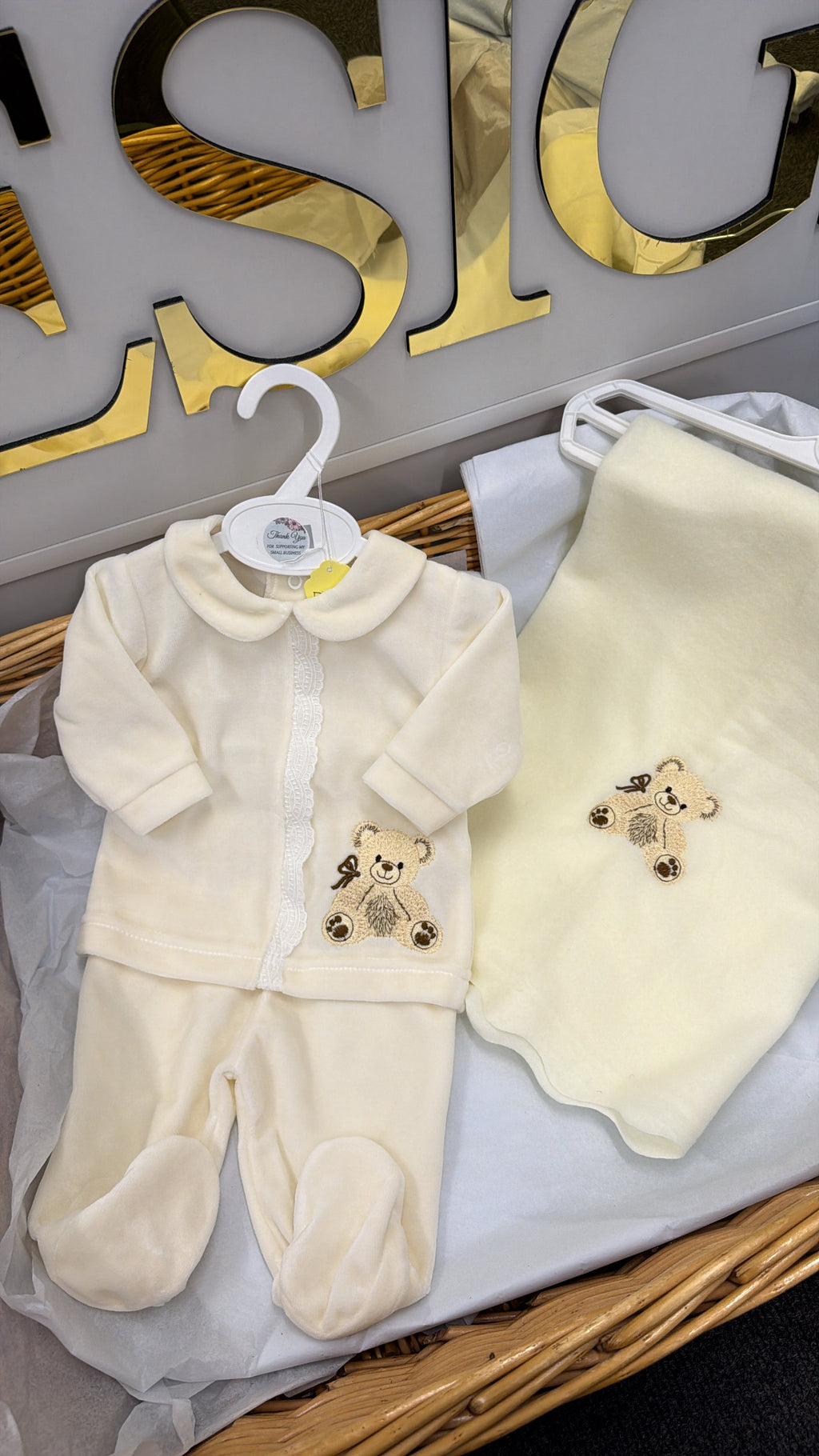 Cream velour two piece with bear (blanket sold separately)
