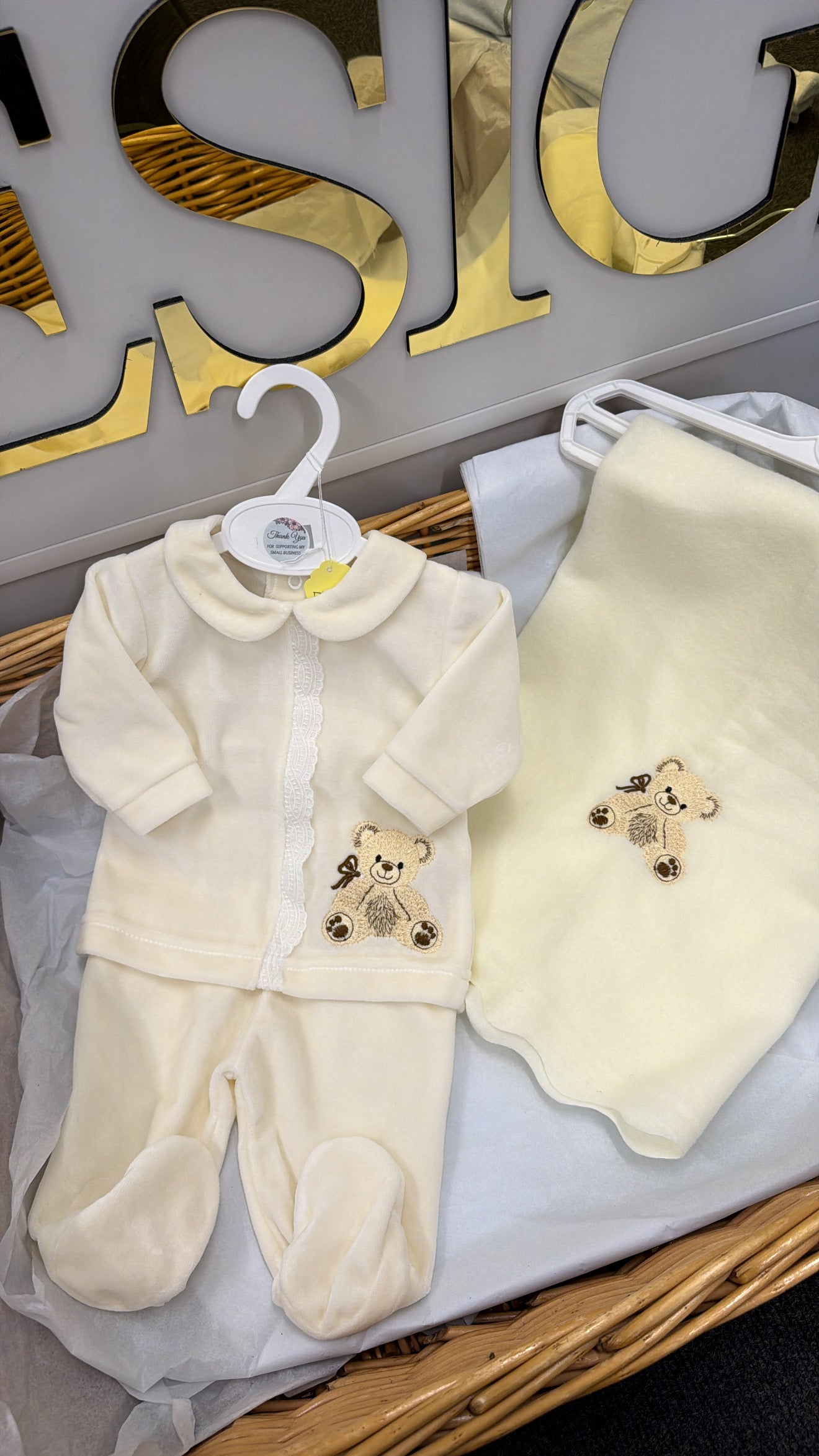 Cream velour two piece with bear (blanket sold separately)