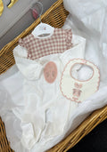 Cream&blush pink babygrow&bib