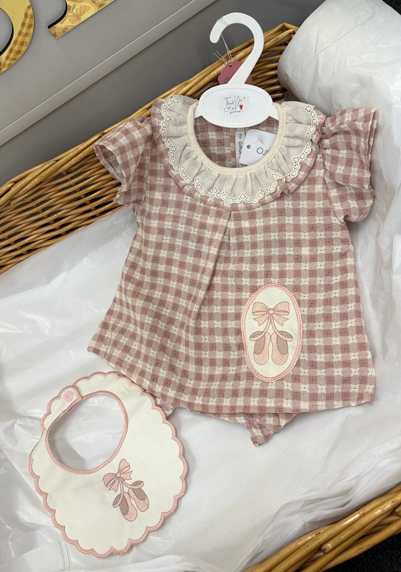 Blush pink dress and bib