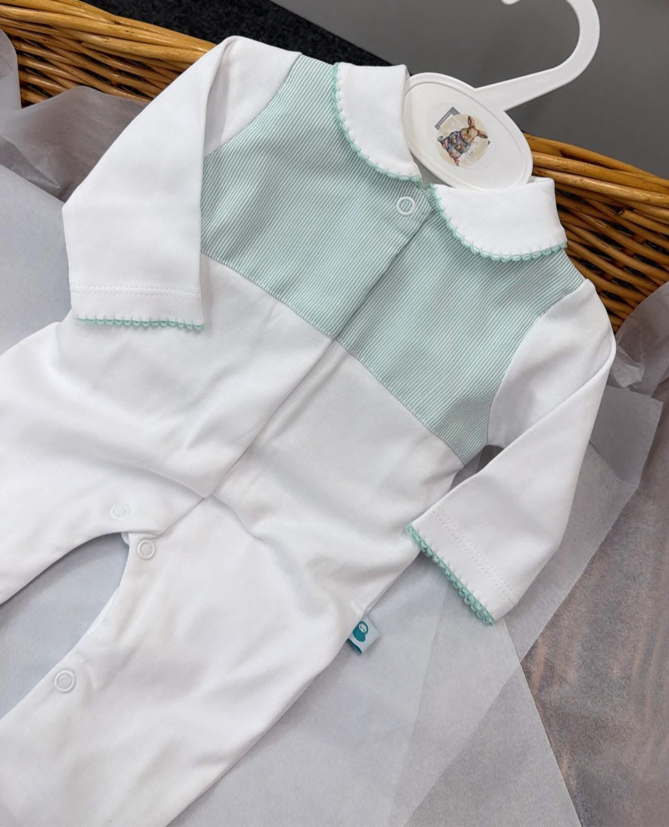 Mint stripe babygrow
