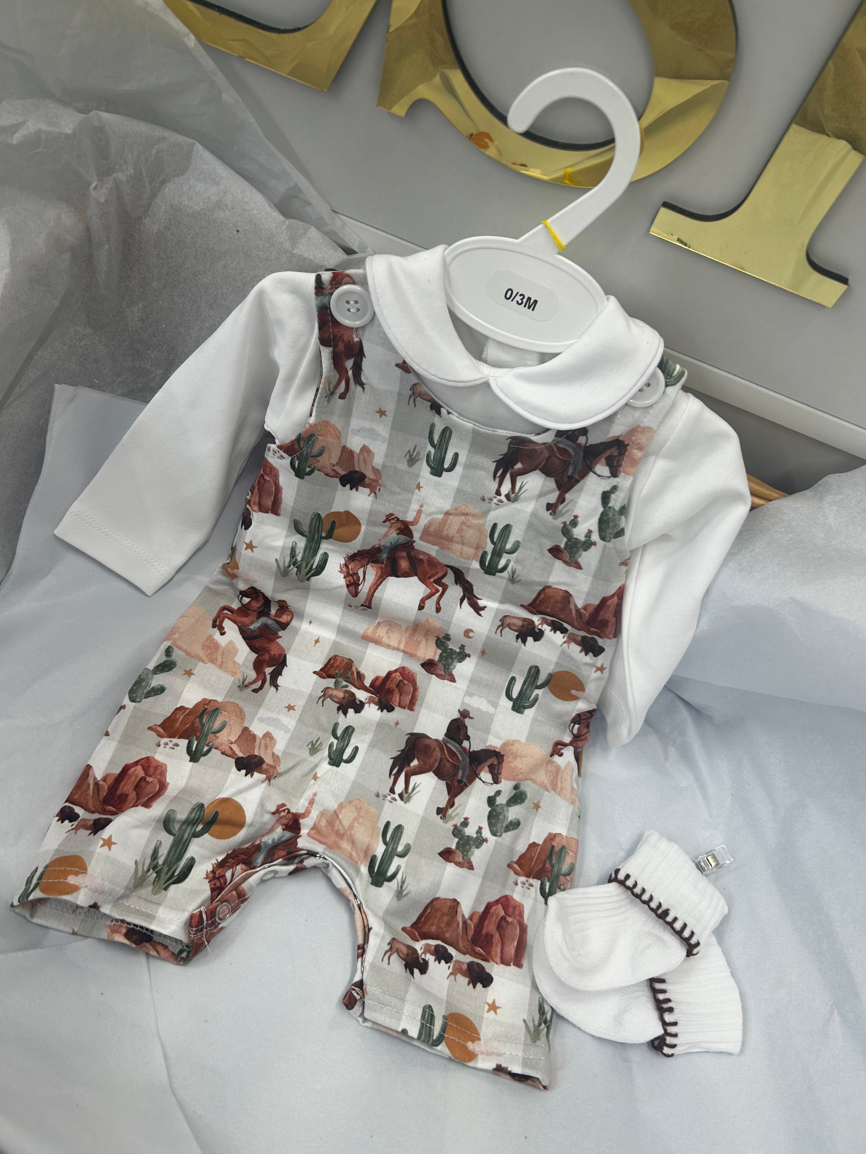 Cowboy romper & collared vest & socks