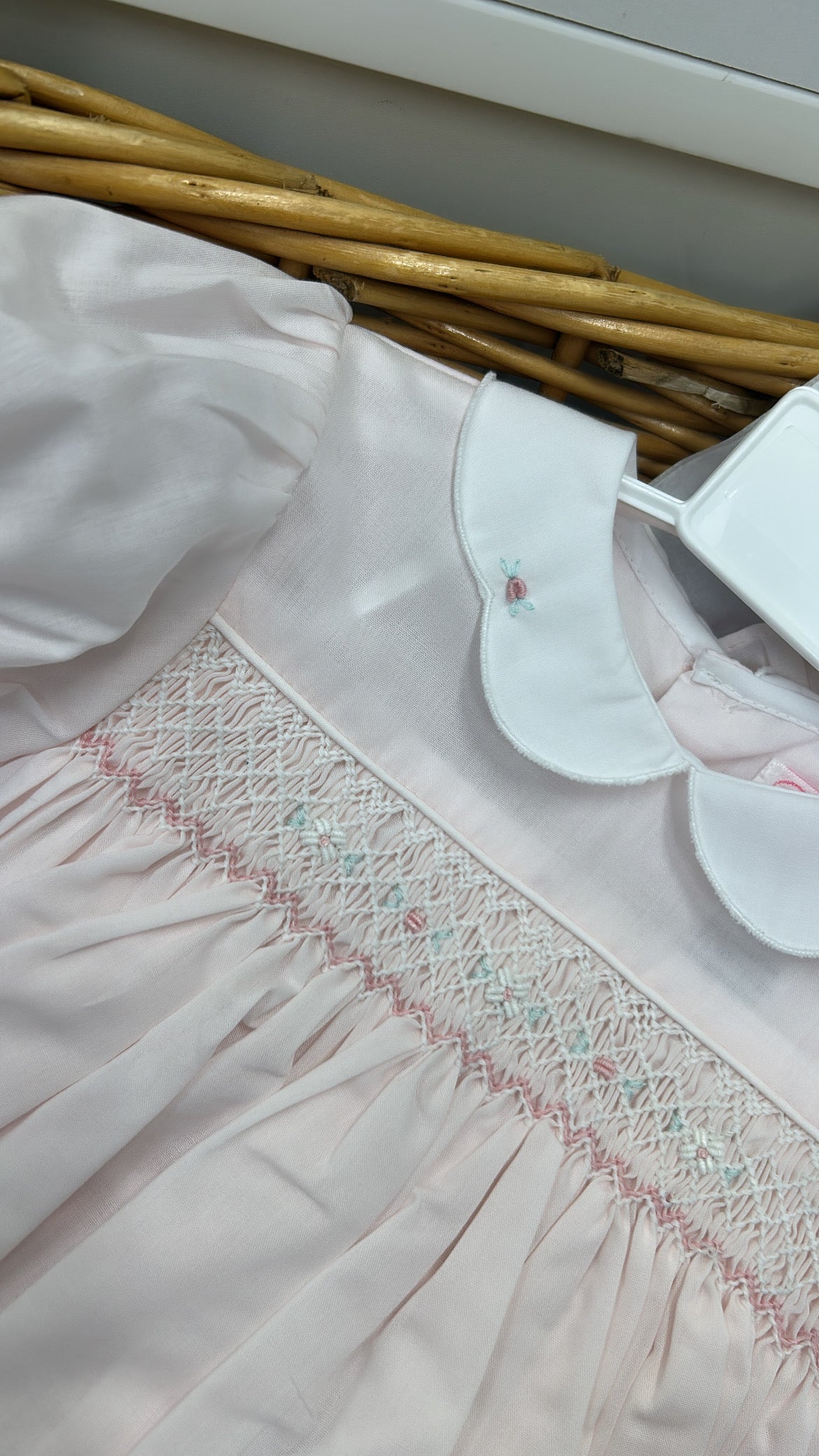 Pink smock romper and bonnet
