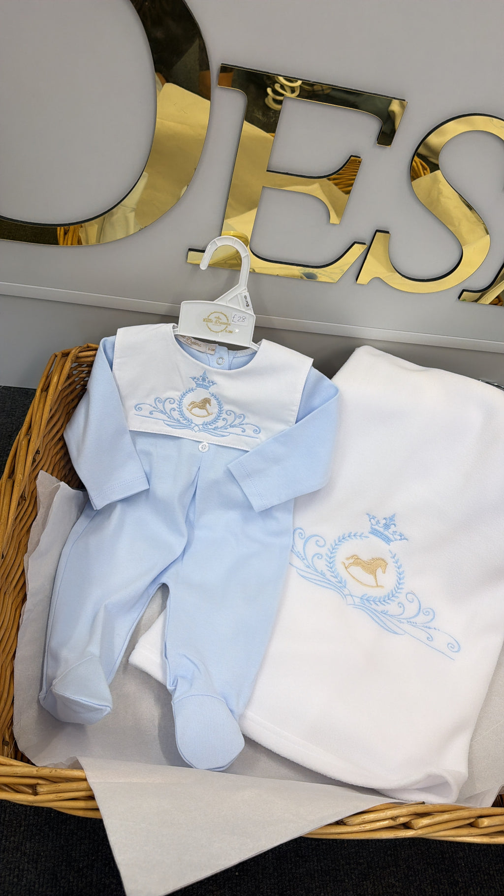 Baby blue horse babygrow (blanket sold separately)