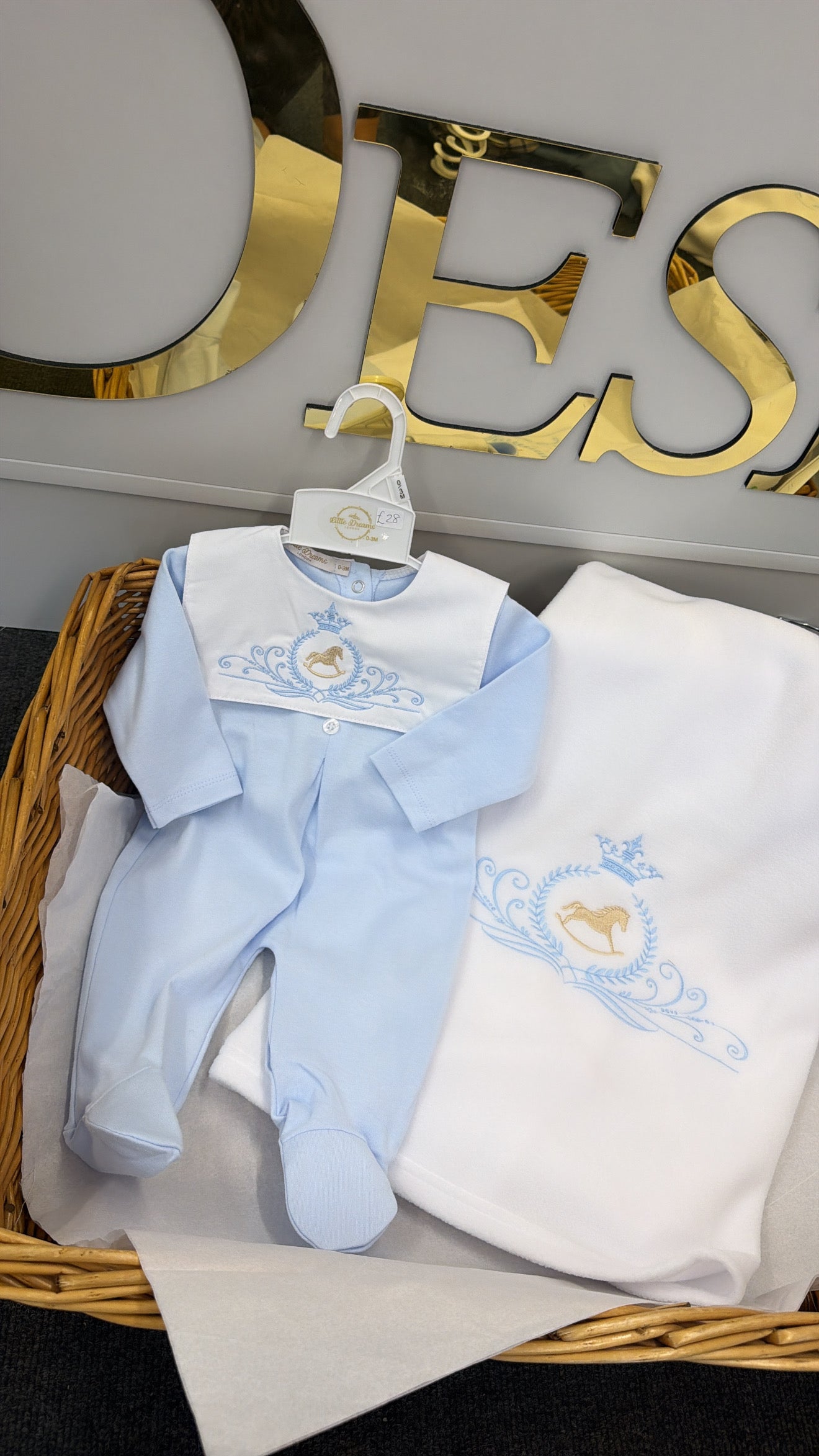 Baby blue horse babygrow (blanket sold separately)