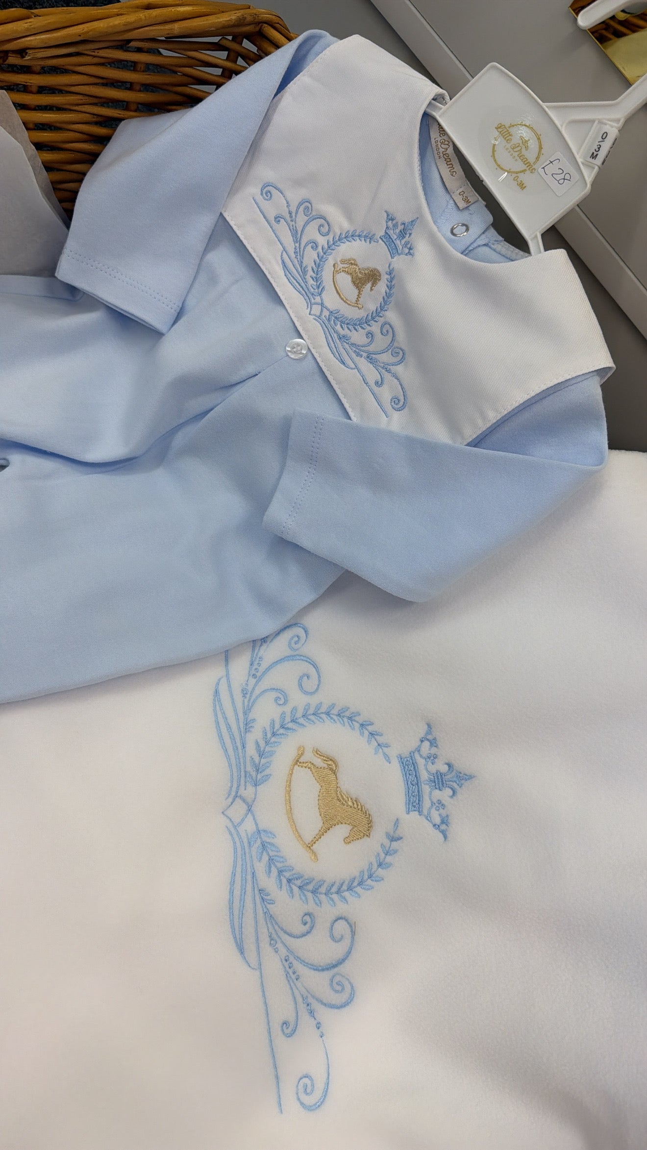 Baby blue horse babygrow (blanket sold separately)