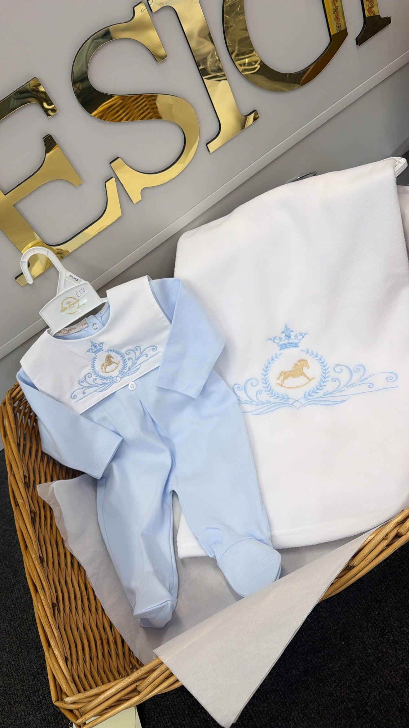Baby blue horse babygrow (blanket sold separately)