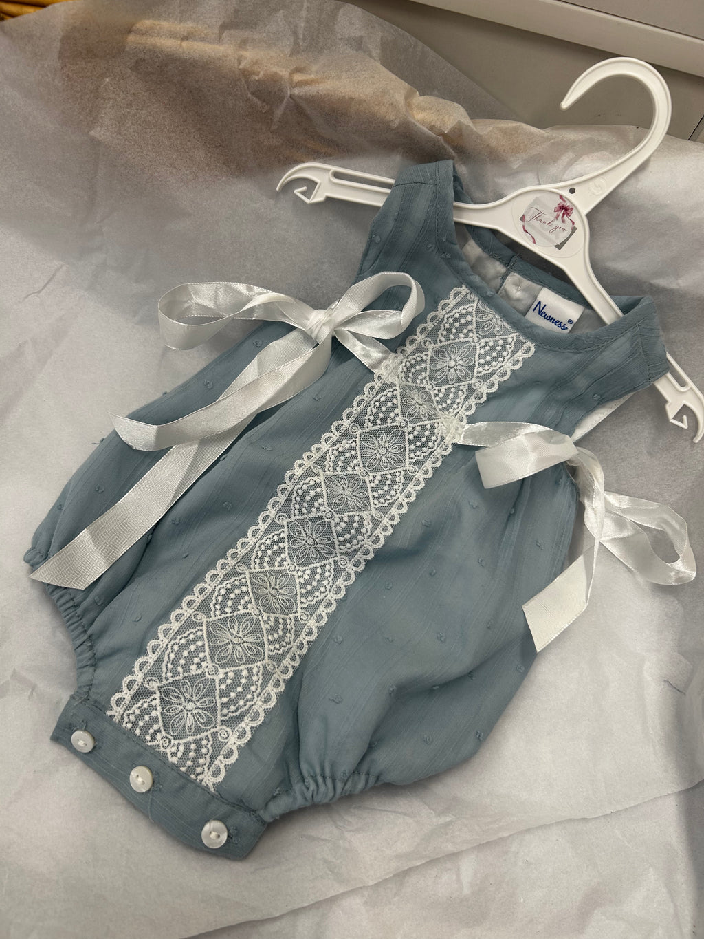 Dusky blue lace romper