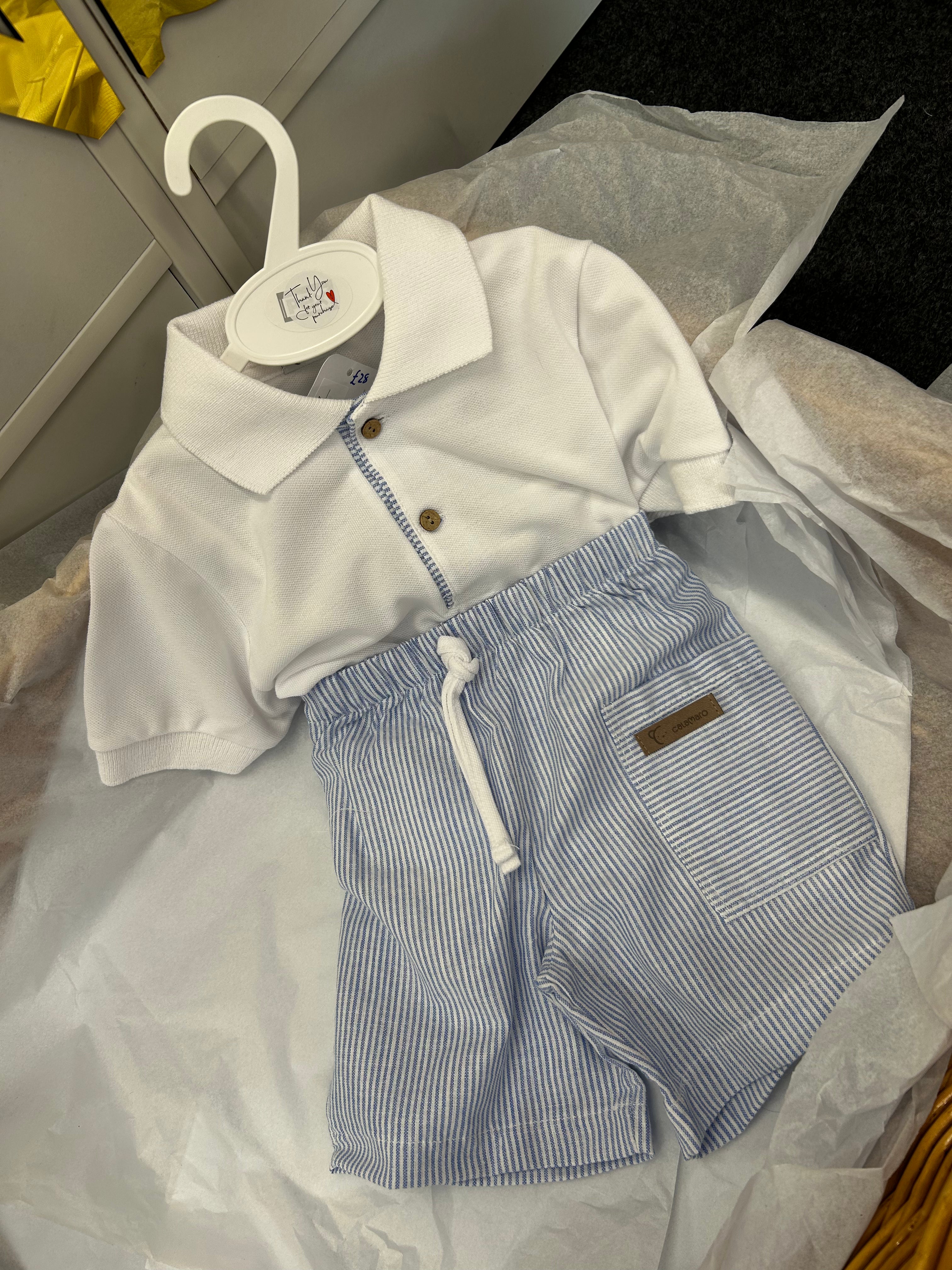Polo shirt and blue stripe shorts set