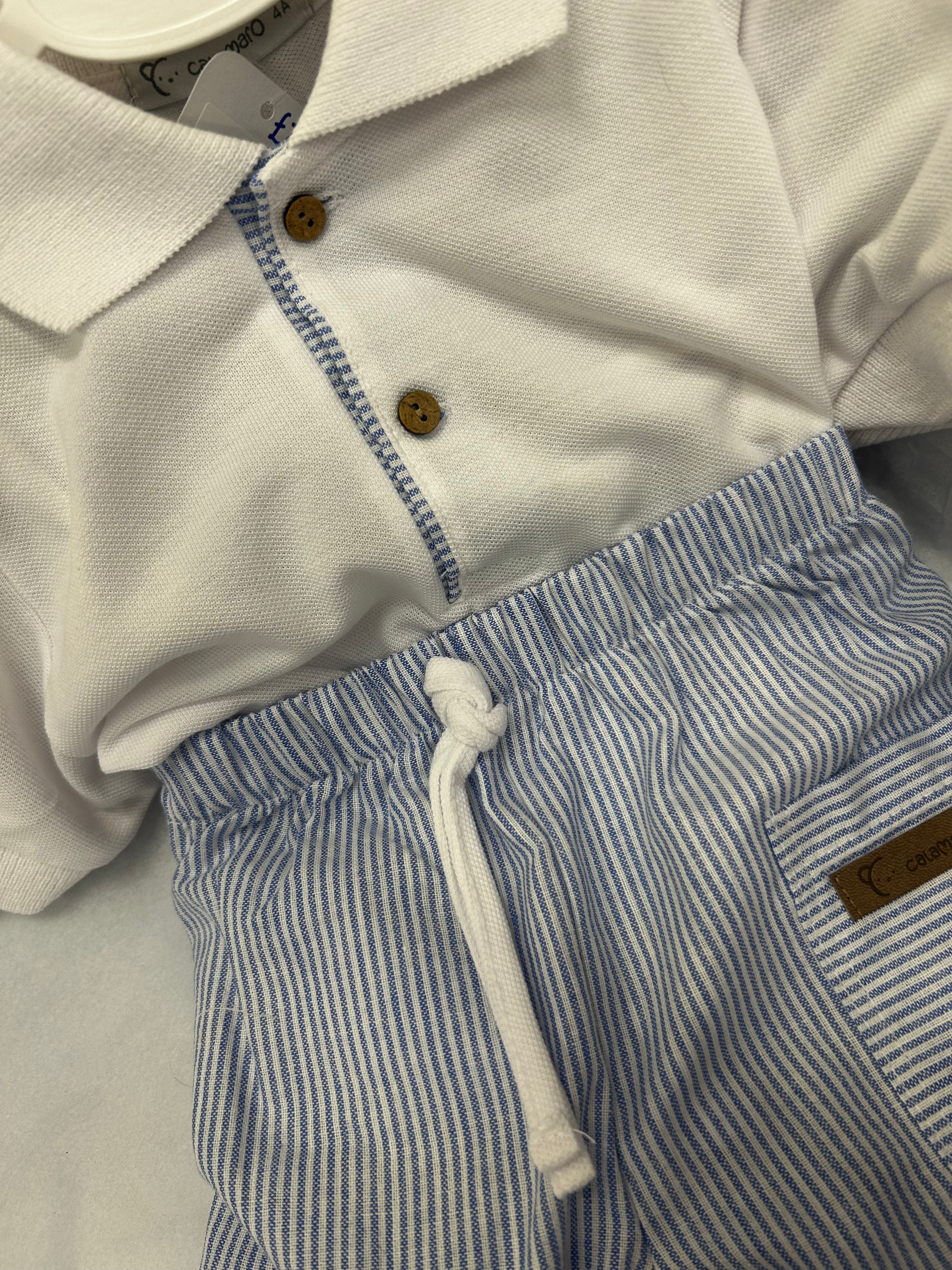 Polo shirt and blue stripe shorts set