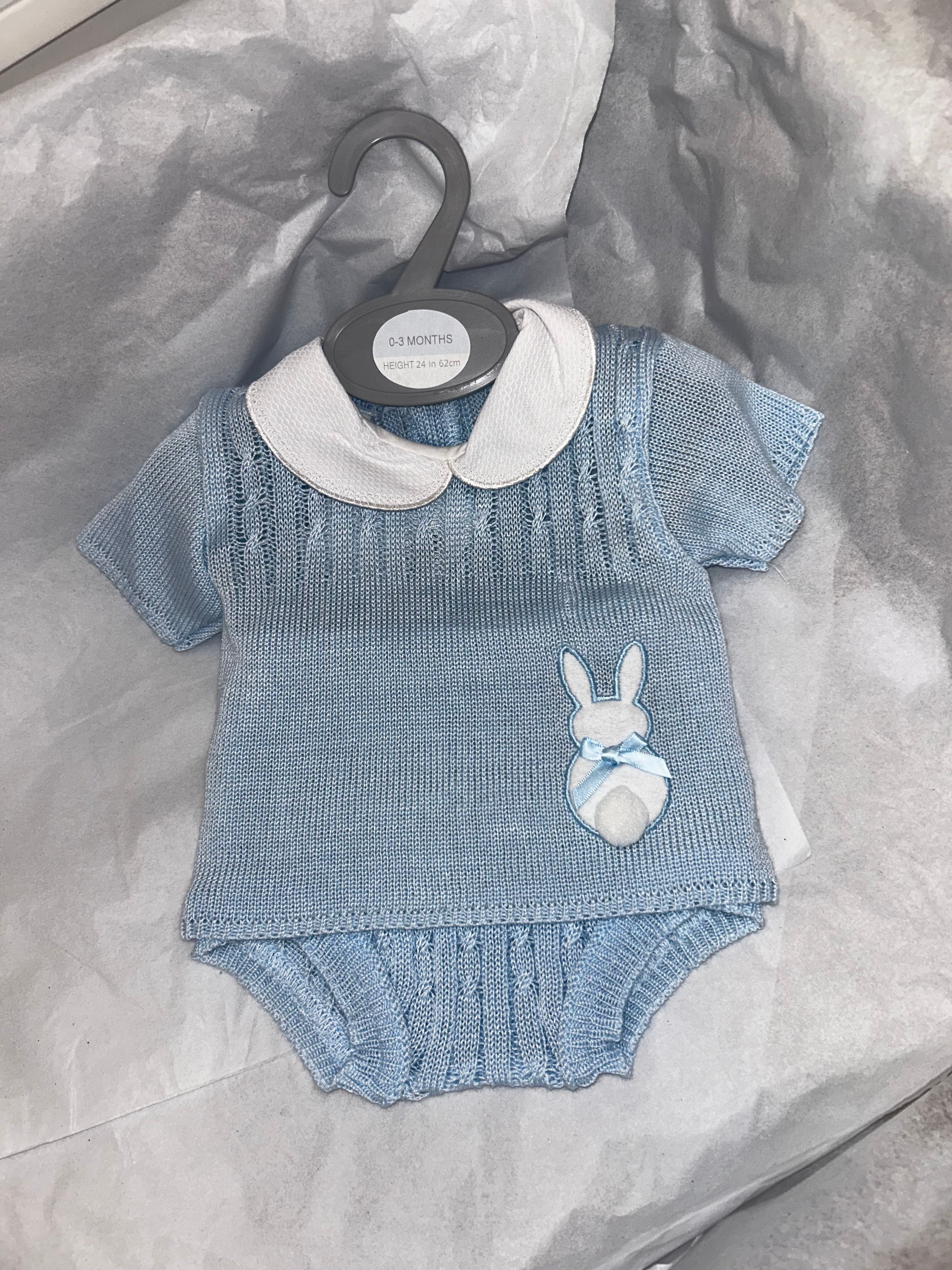 Blue bunny knit pant set