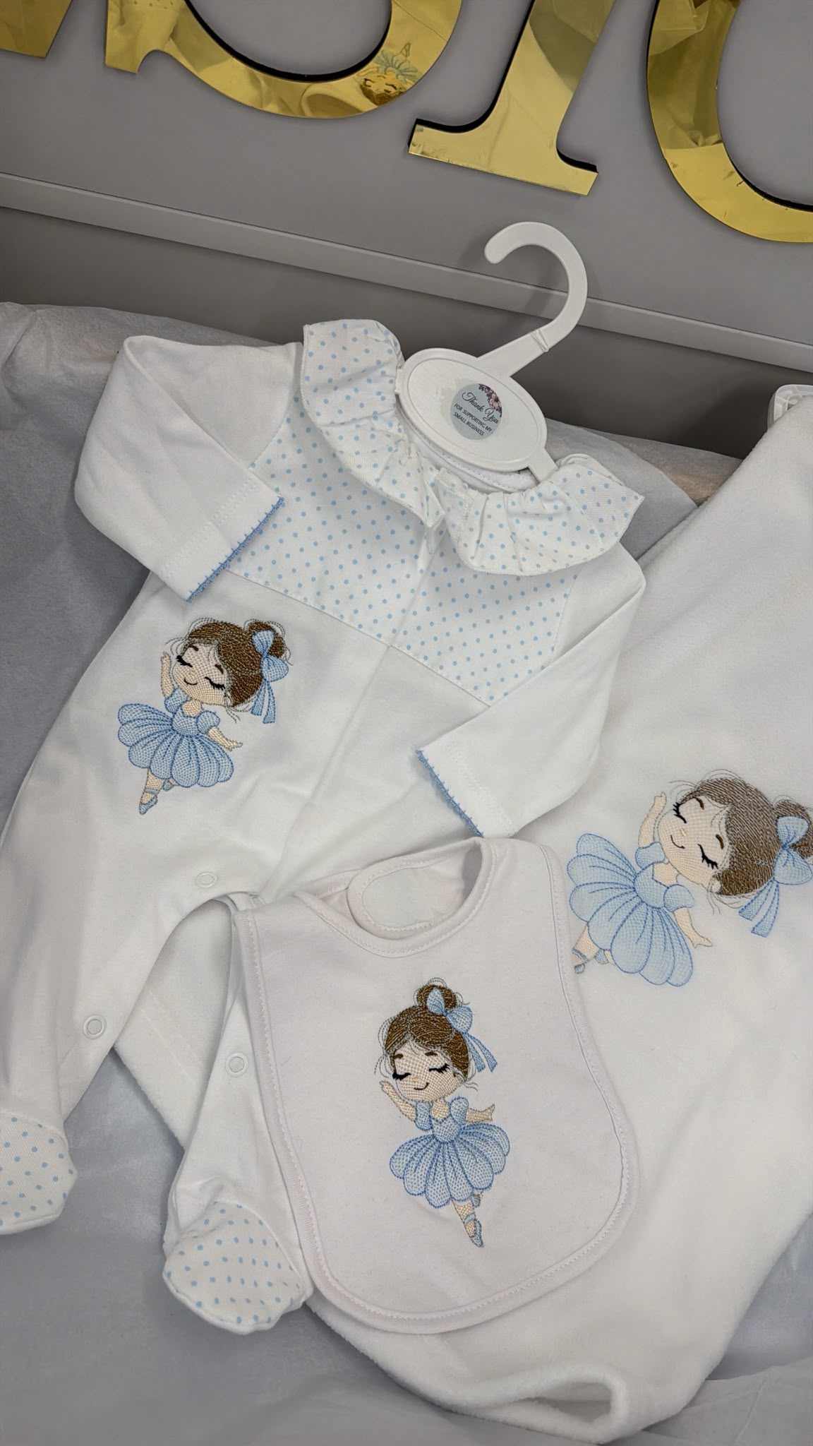 Blue ballerina babygrow bib and blanket full set