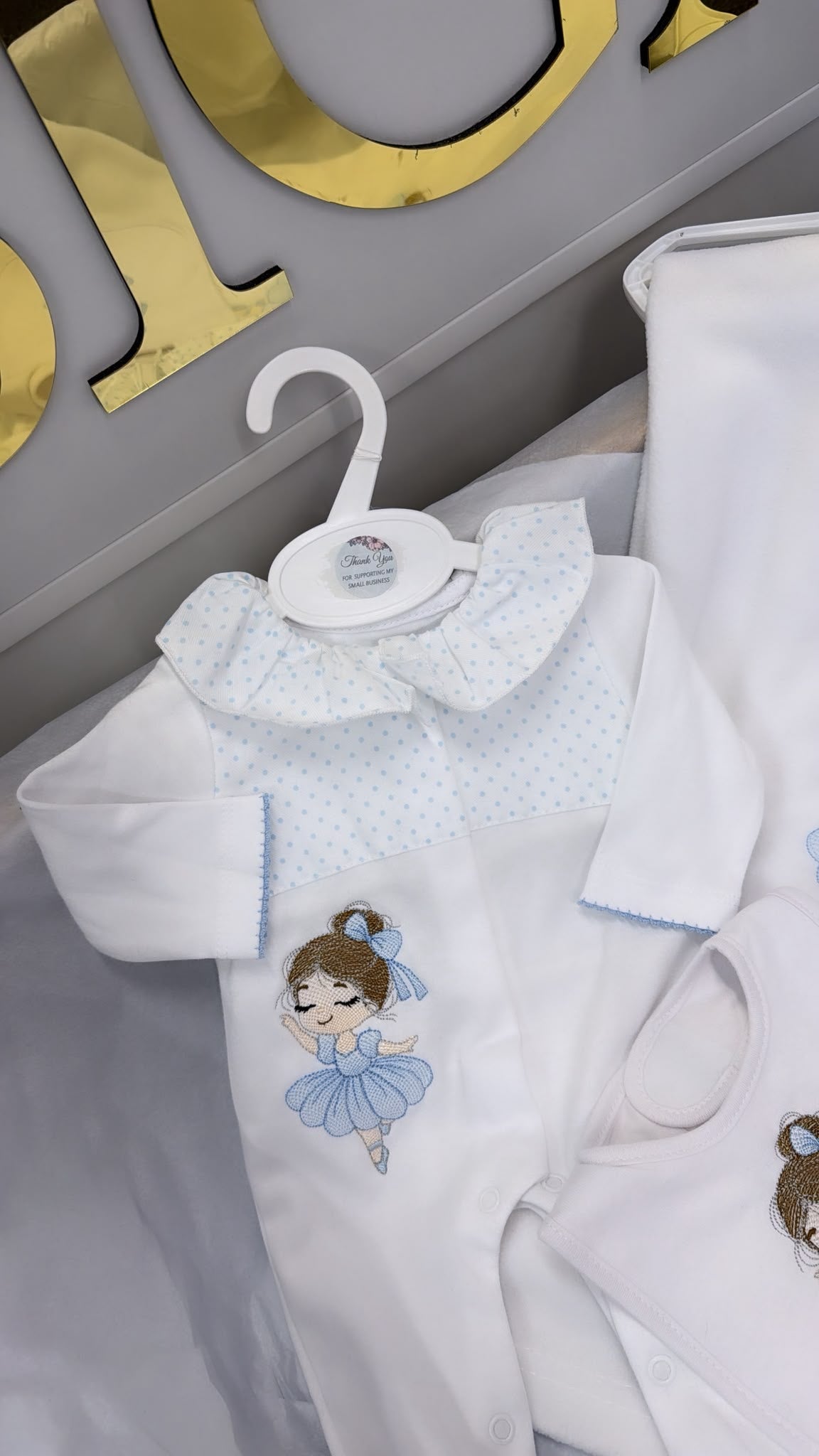 Blue ballerina babygrow bib and blanket full set