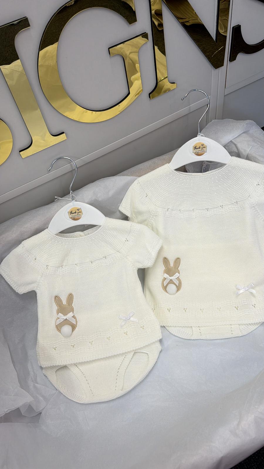 Cream knit bunny pants set