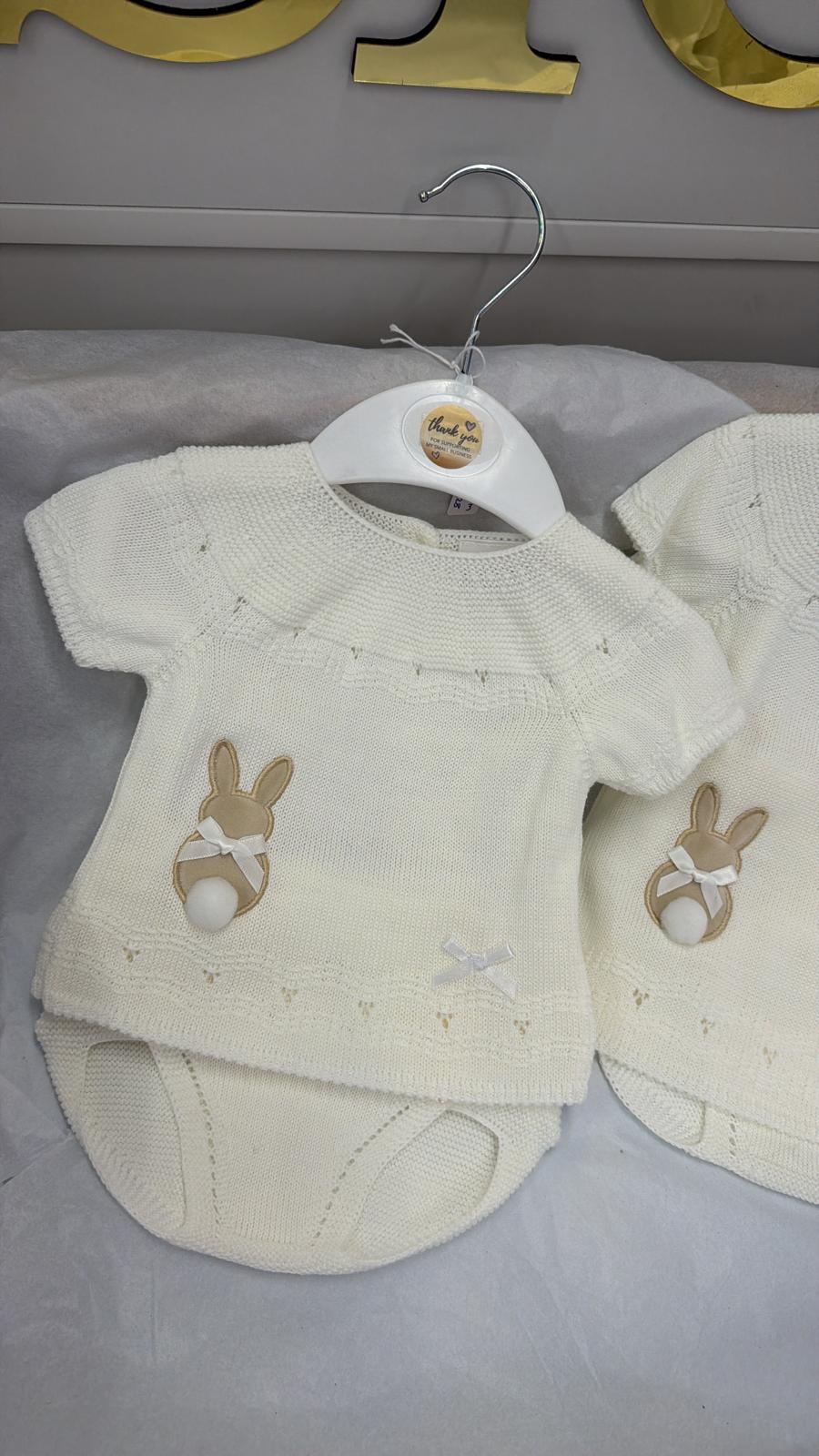 Cream knit bunny pants set