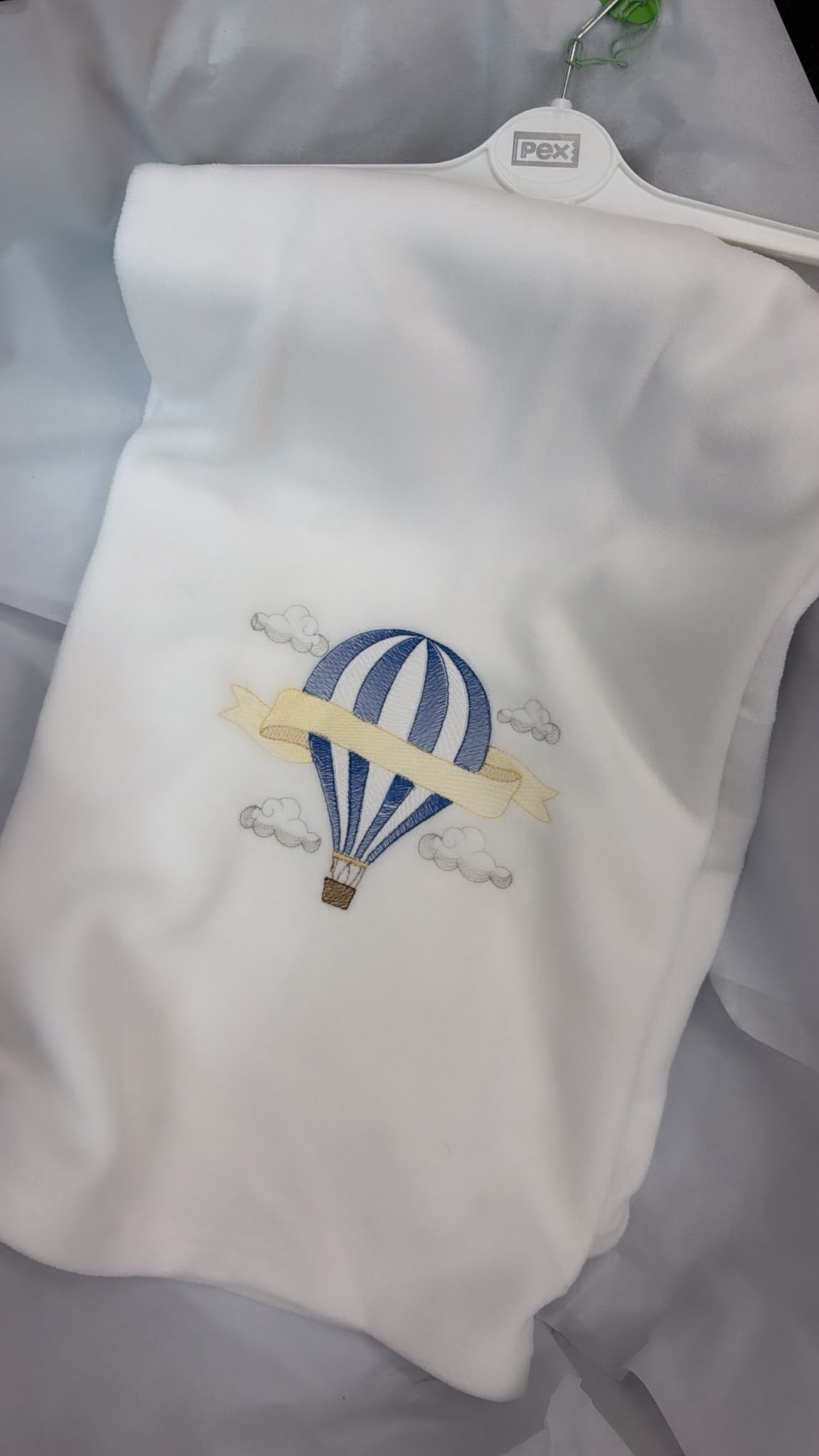 Blue hot air balloon blanket