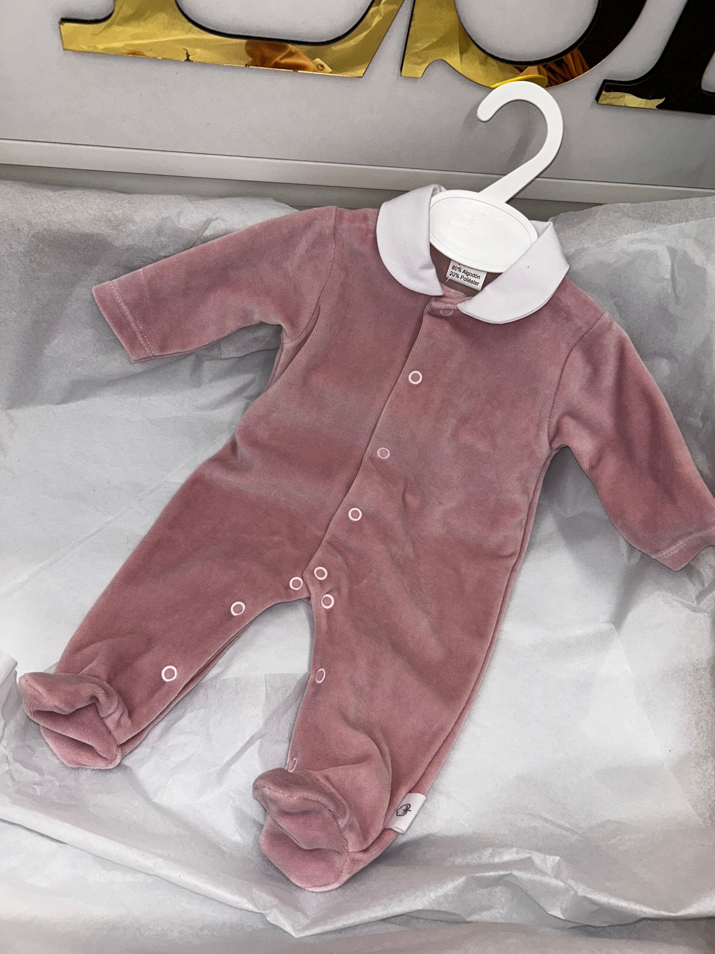 Pink velour babygrow