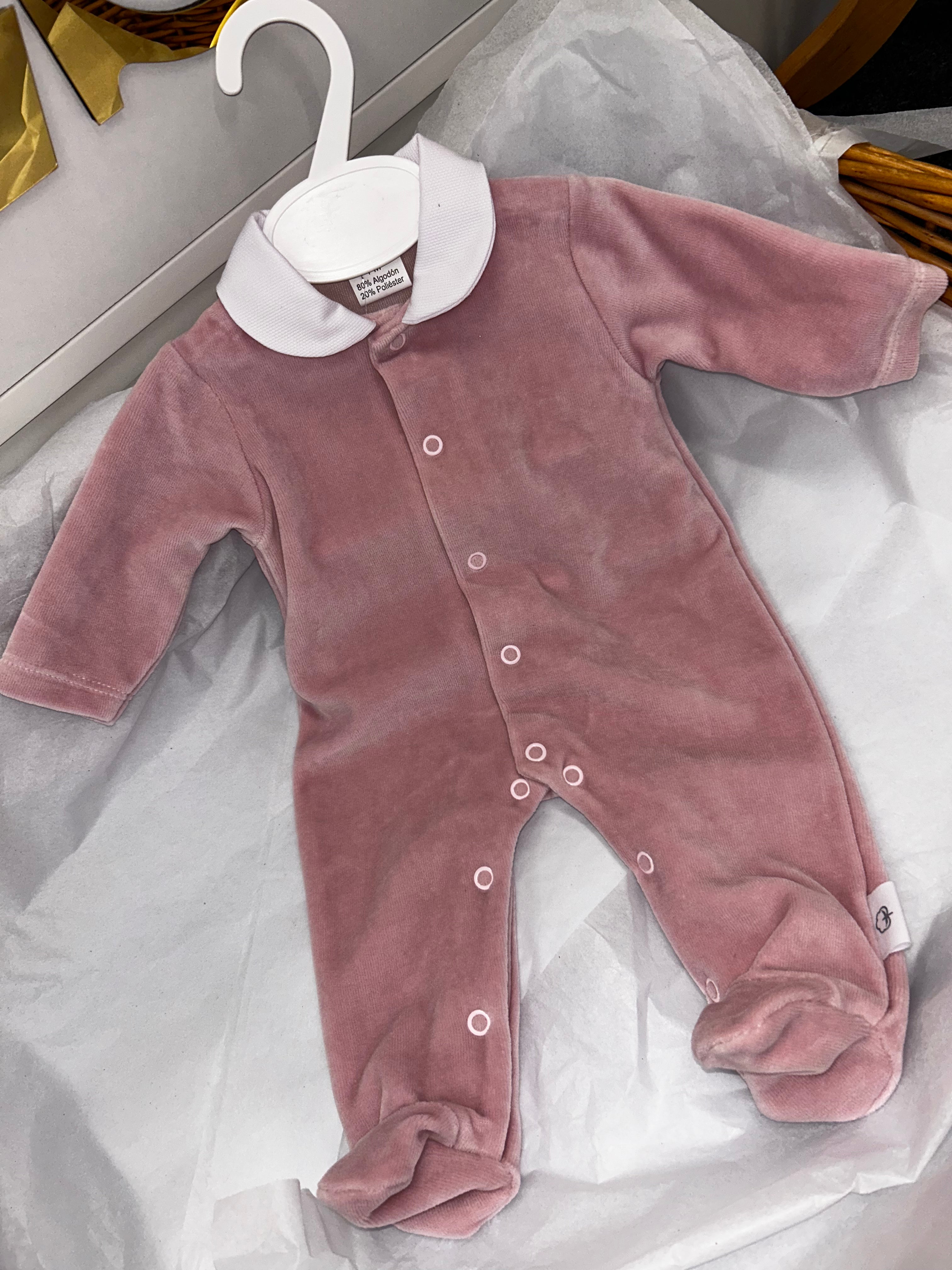 Pink velour babygrow