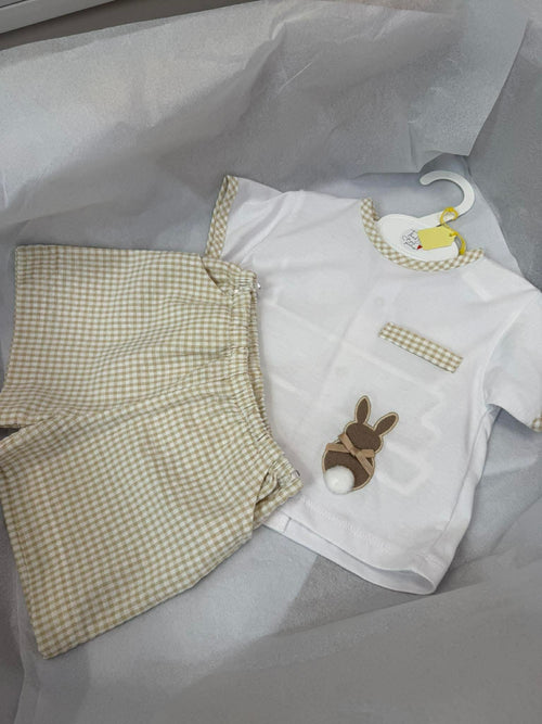 Beige gingham t-shirt & shorts set