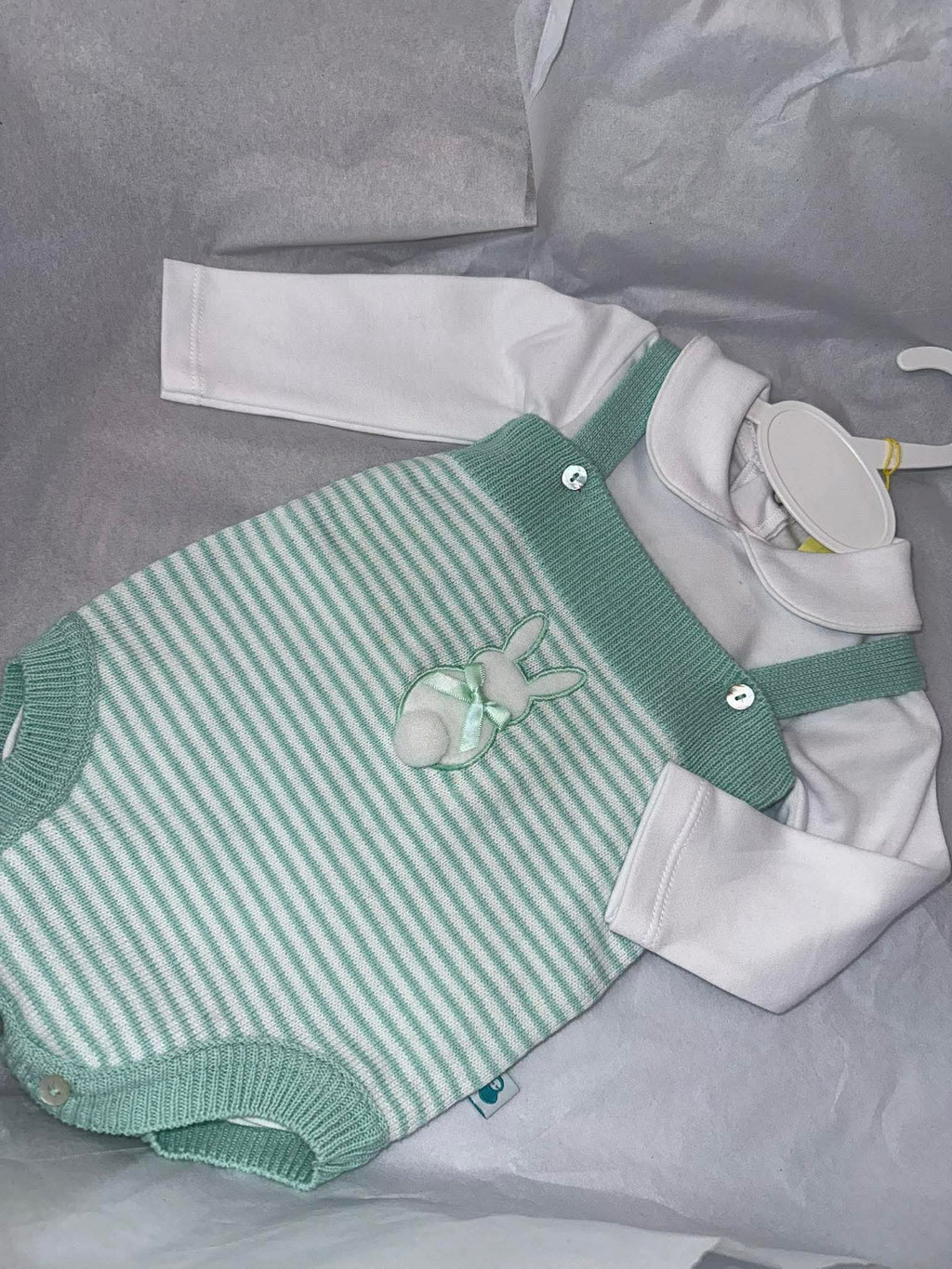 Mint green bunny romper