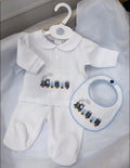 Train velour trouser set with bib (blanket sold separately)