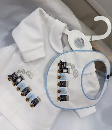 Train velour trouser set with bib (blanket sold separately)