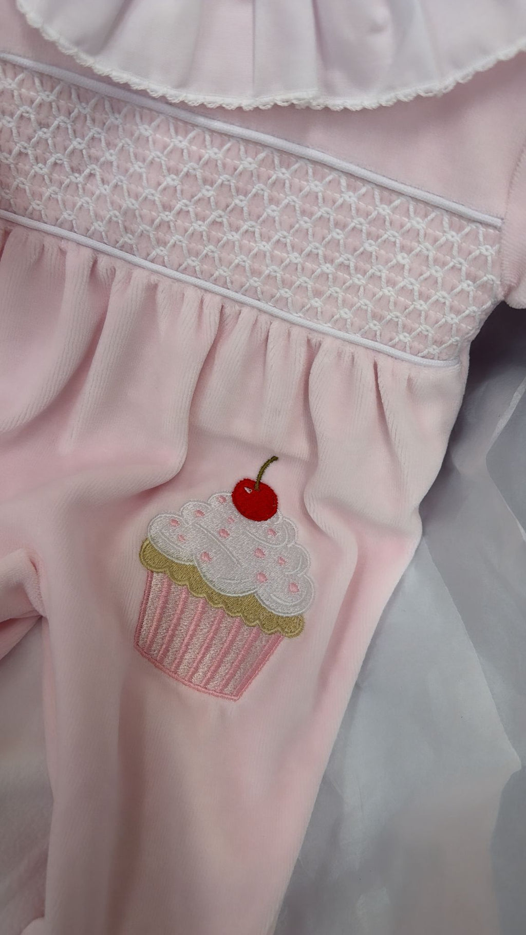 Cupcake velour babygrow and bib (blanket sold separately)