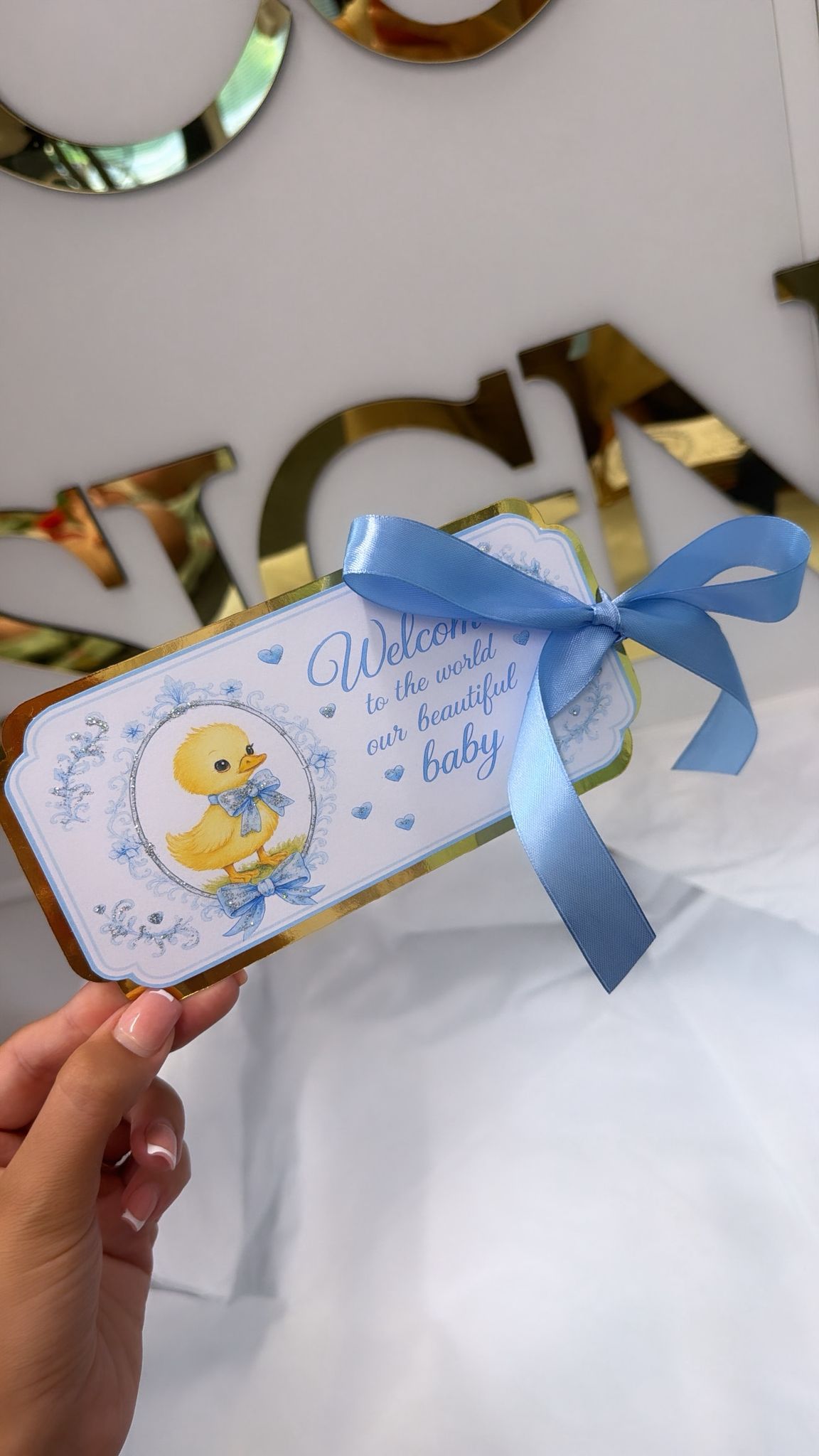 NEW - Blue duck air balloon arrival tag (boy)