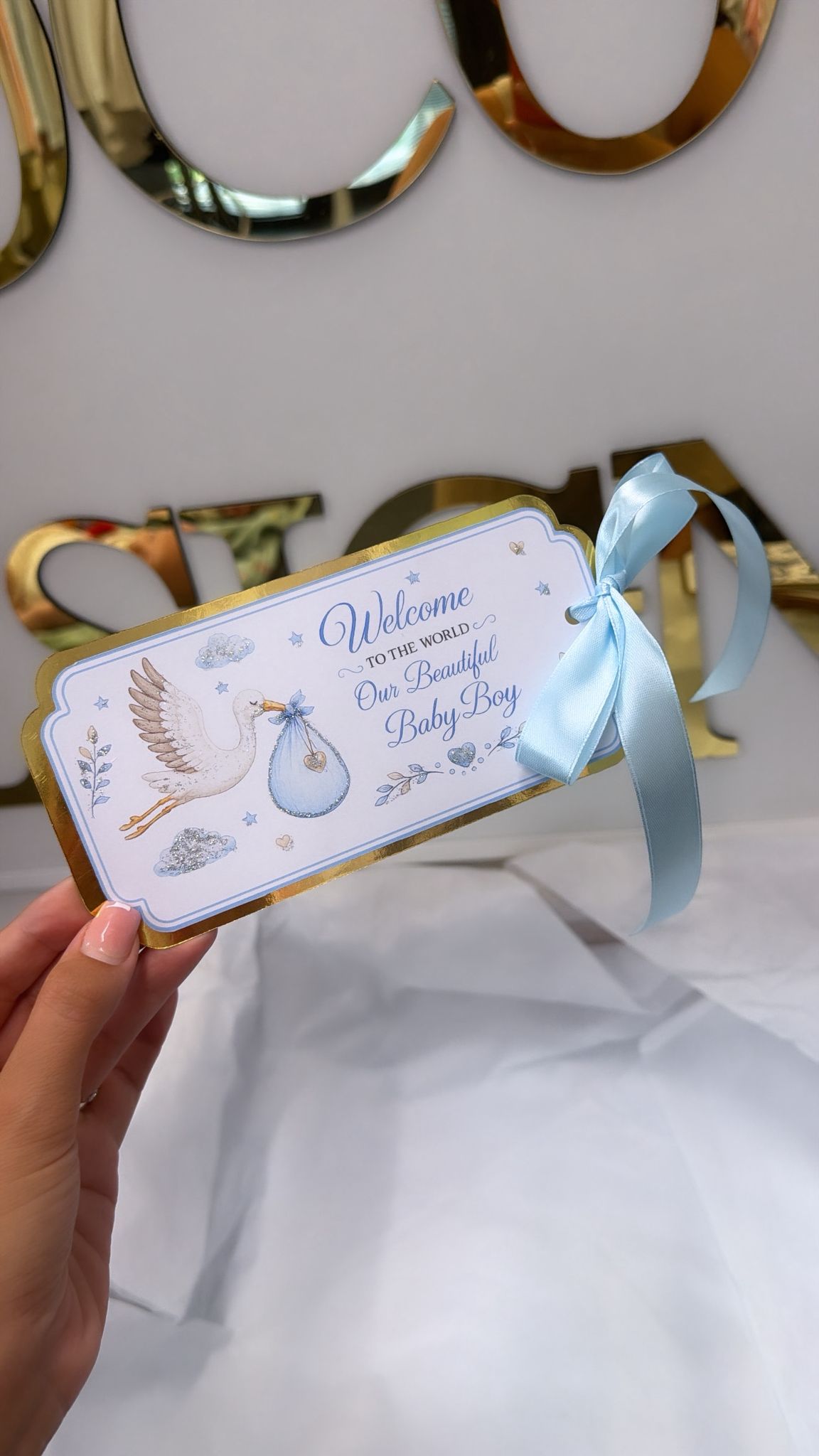 NEW - Blue stork arrival tag (boy)