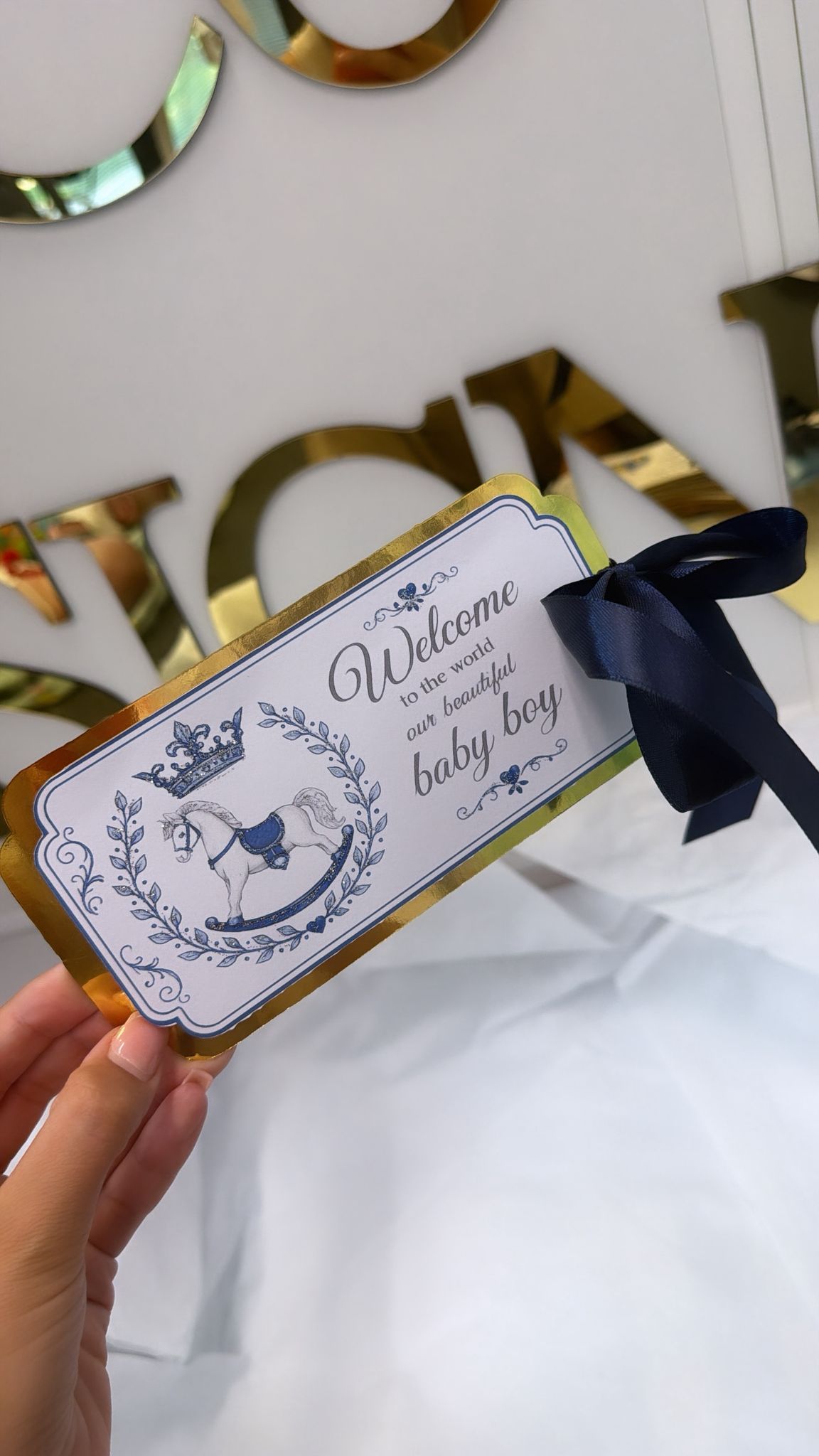 NEW - Navy Rocking Horse arrival tag (boy)