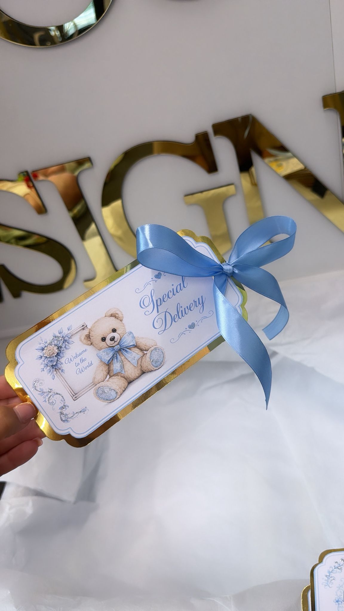 NEW - blue bear arrival tag (boy)