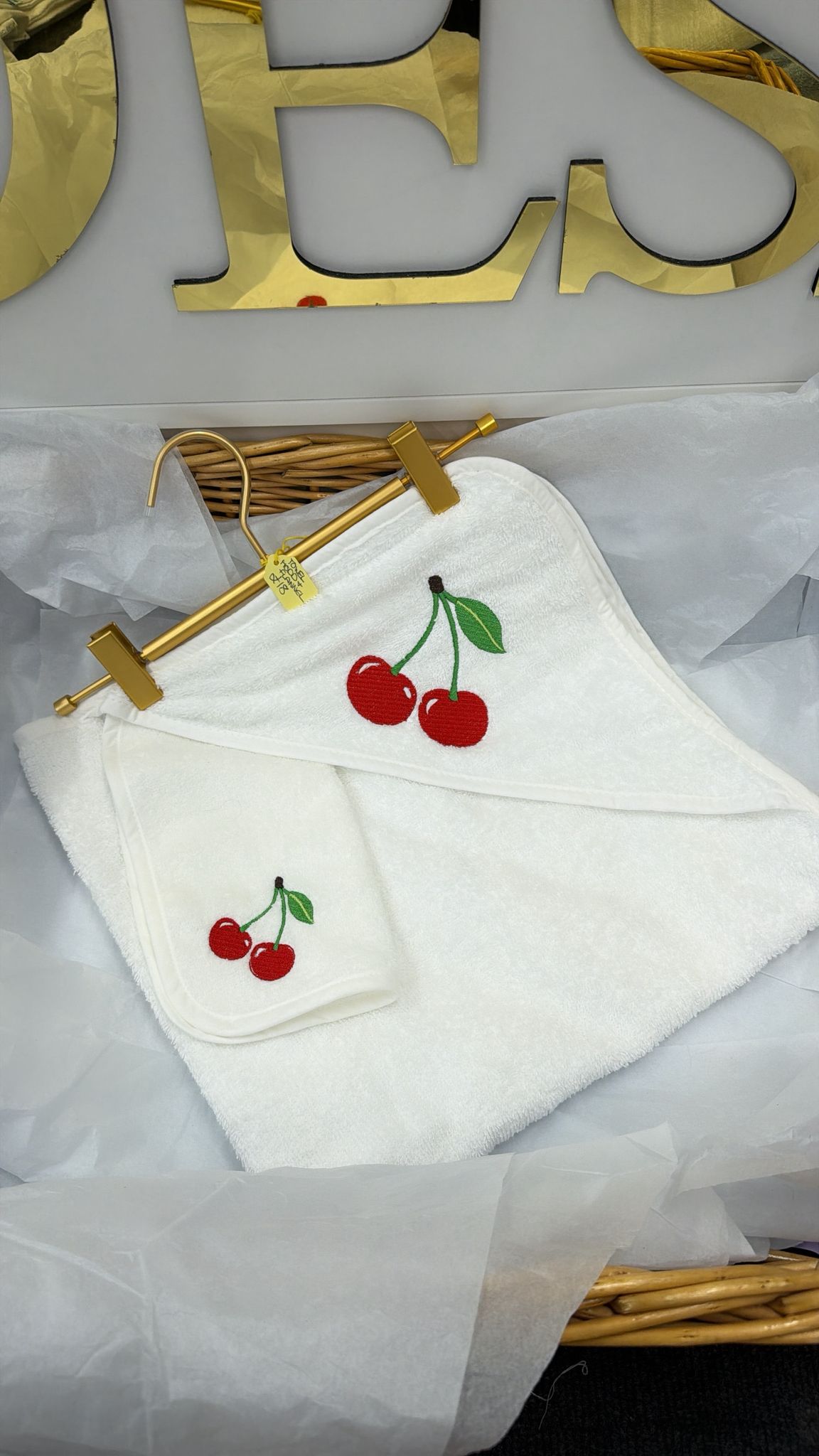 Cherry hooded towel and flannel
