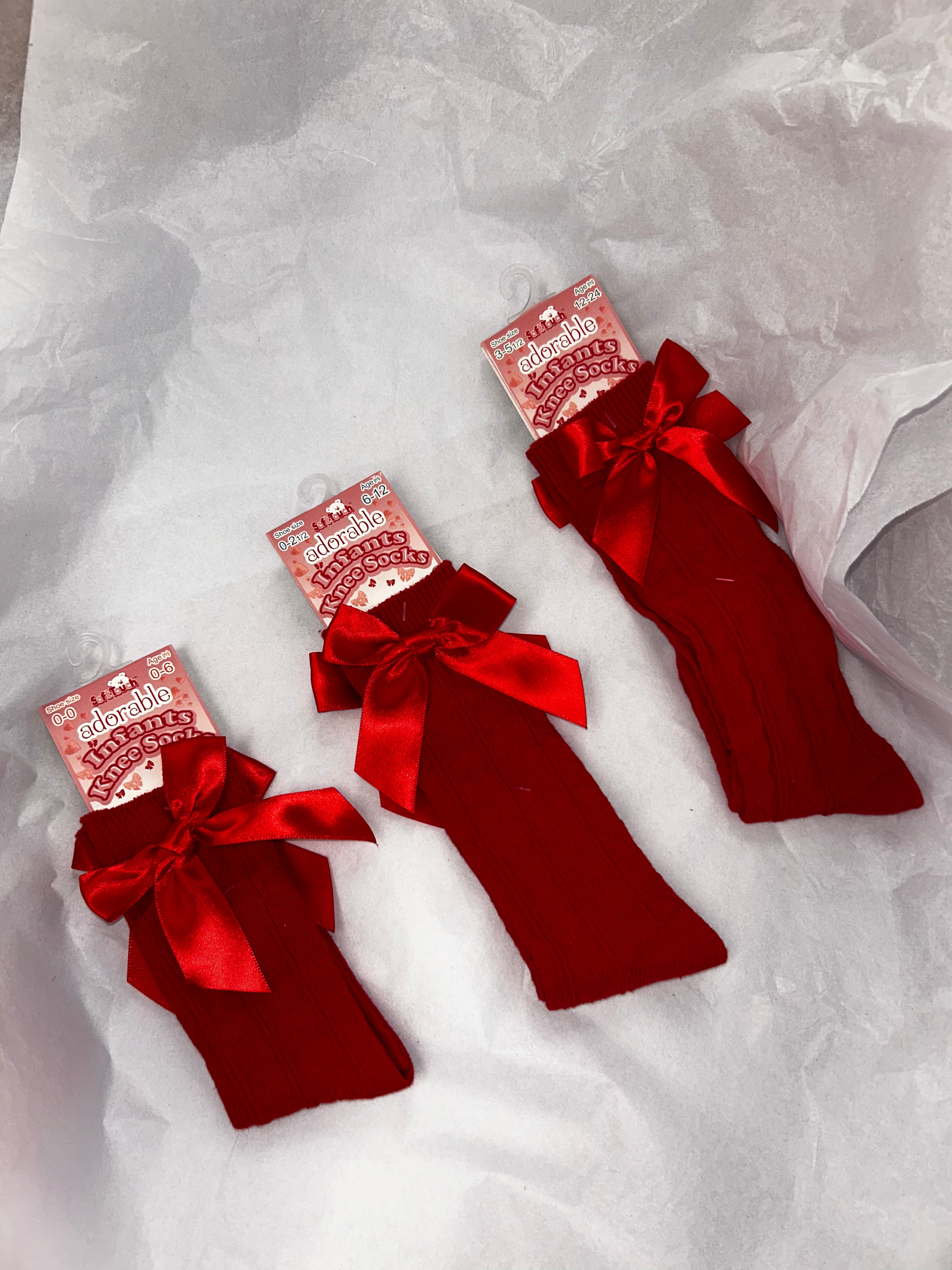 Knee high red socks with bow