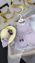 Lilac stripe romper with grapes hat sold separately