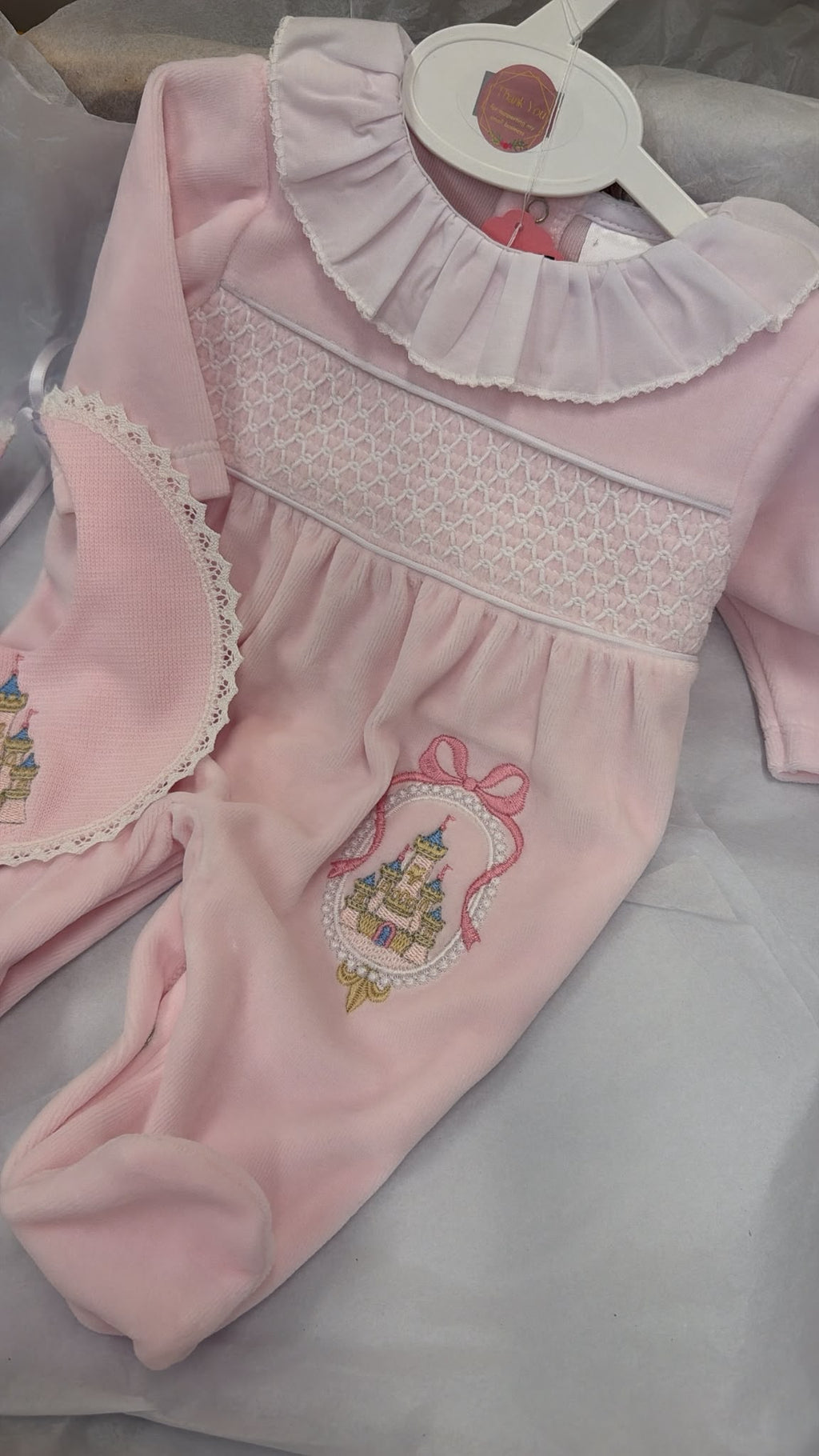 Fairytale velour babygrow and bib set (blanket sold separately)