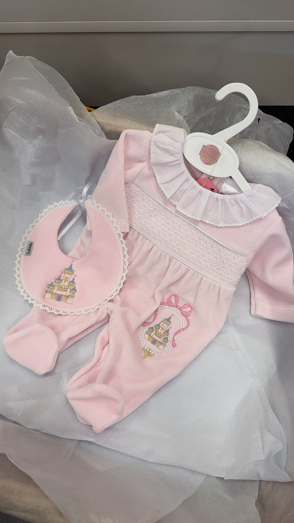 Fairytale velour babygrow and bib set (blanket sold separately)
