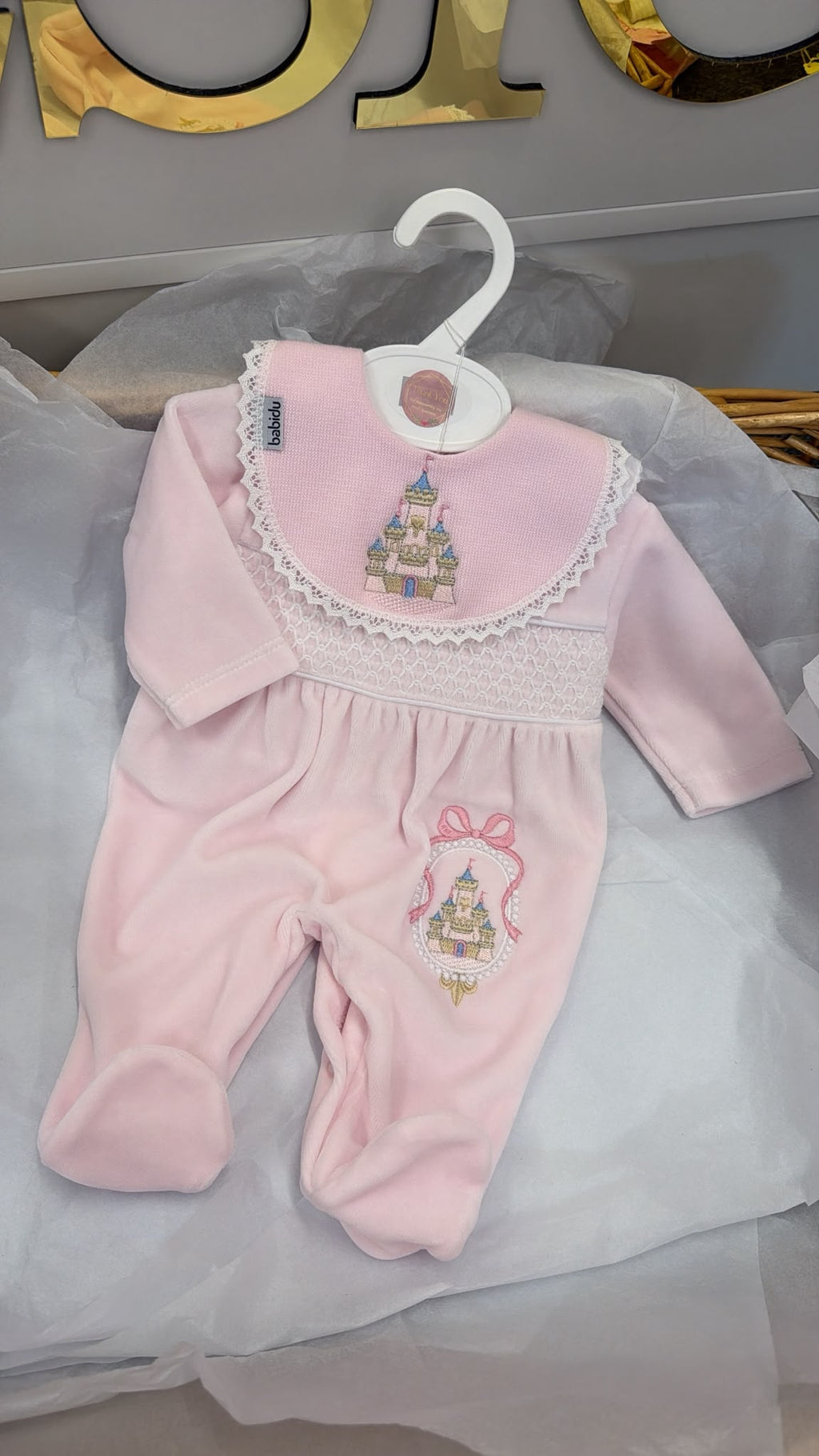 Fairytale velour babygrow and bib set (blanket sold separately)