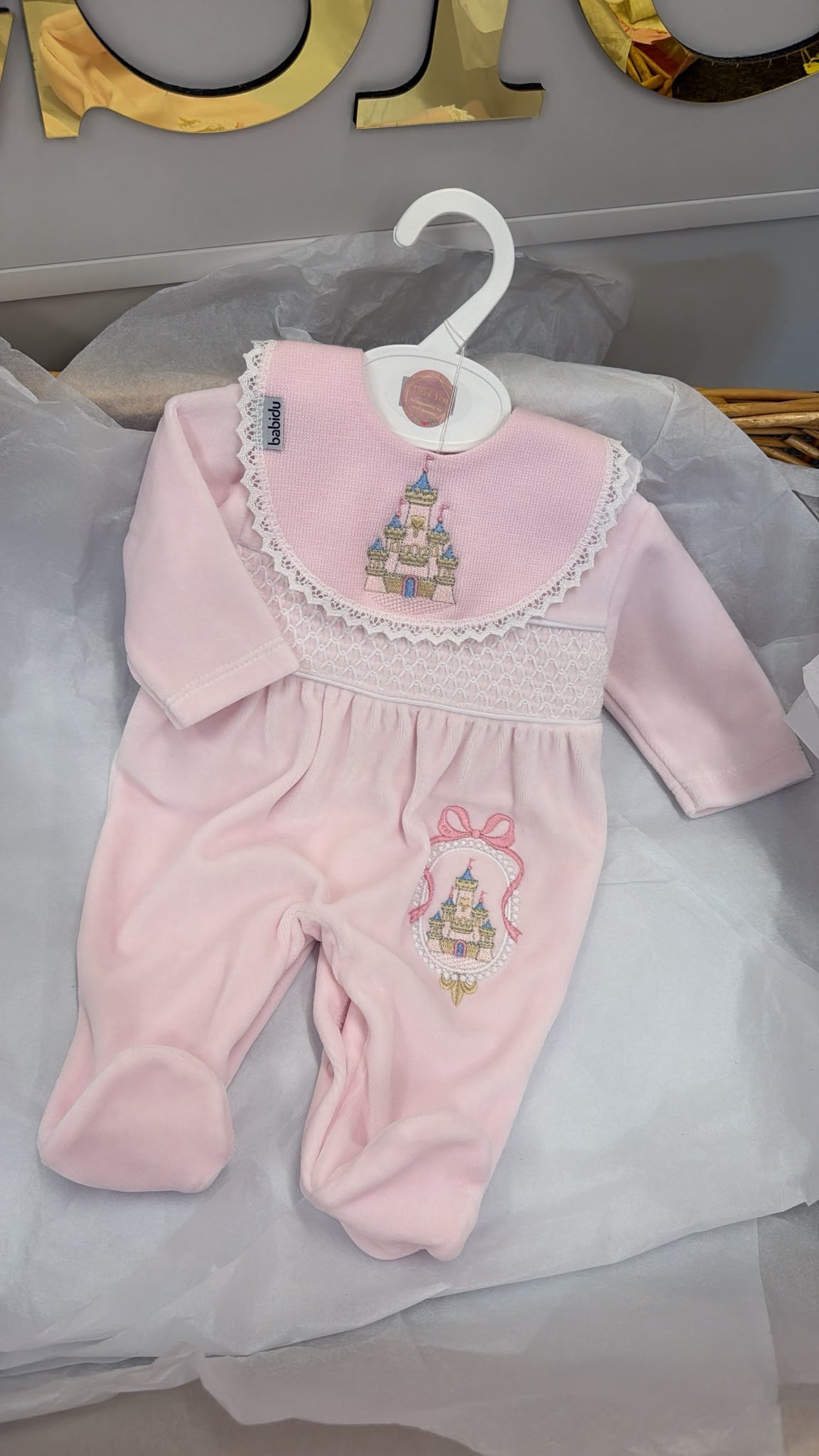 Fairytale velour babygrow and bib set (blanket sold separately)