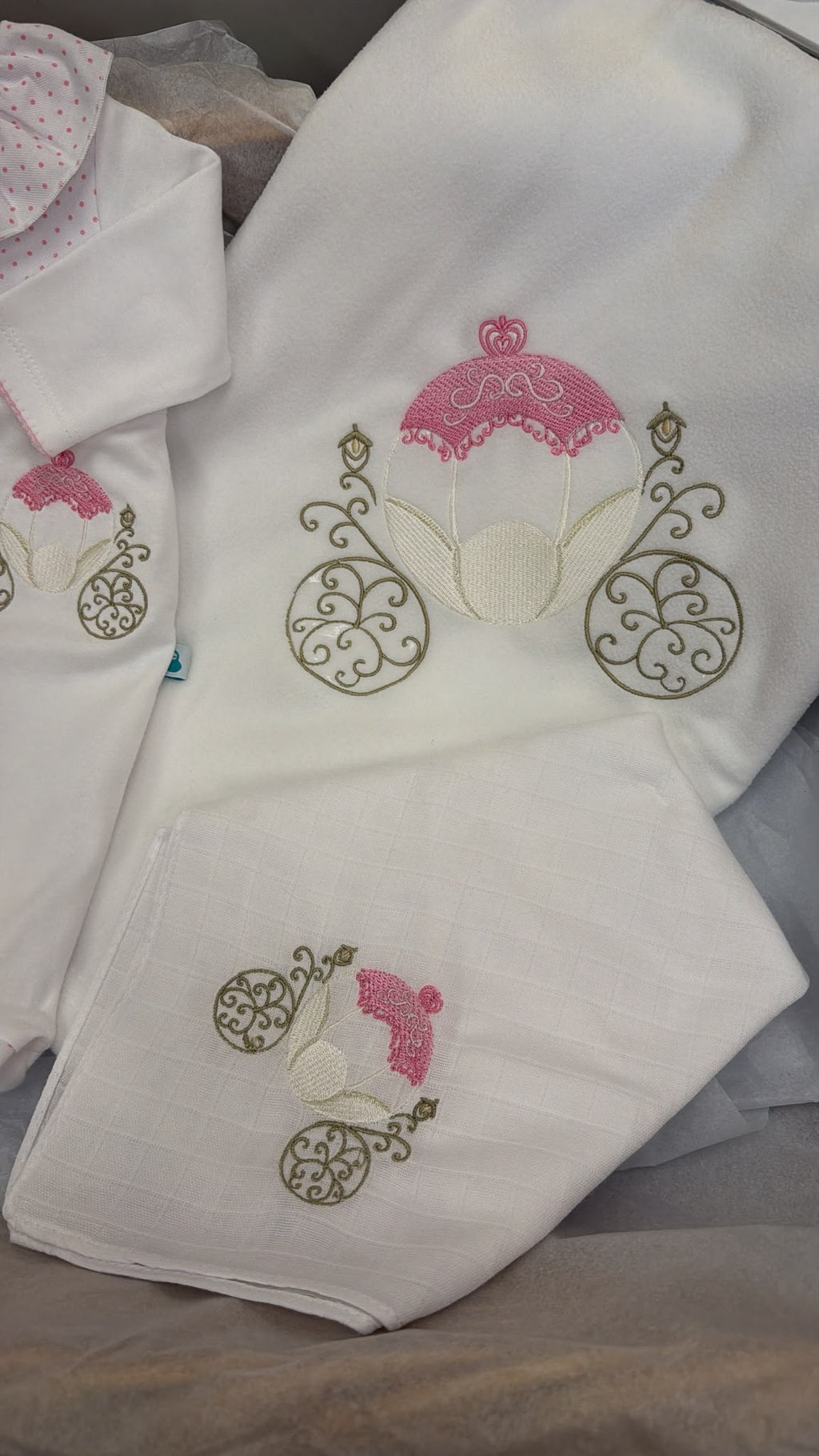 Princess carriage babygrow, bib, comforter and blanket set