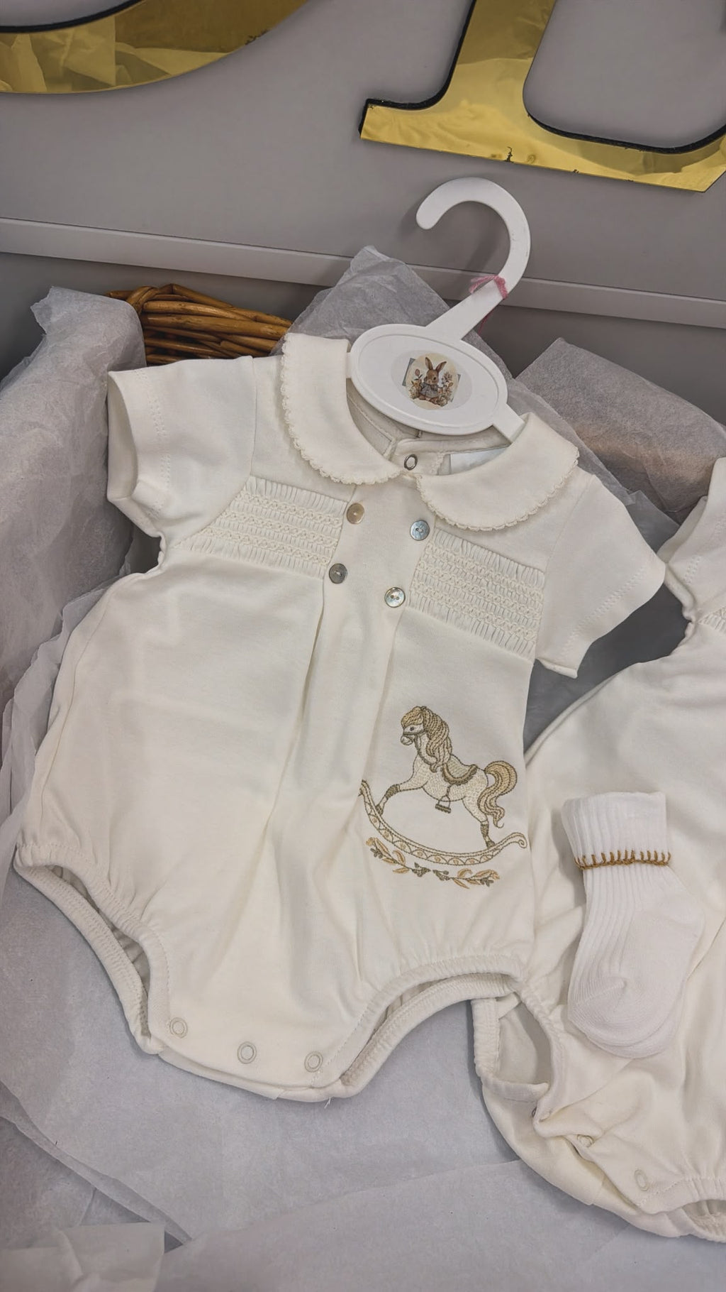 Rocking horse romper with socks ￼
