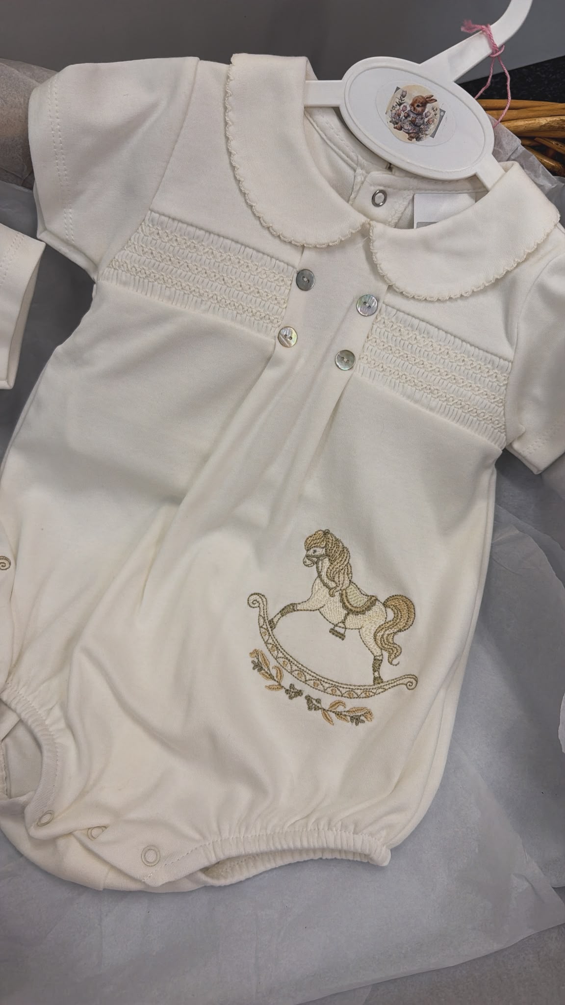 Rocking horse romper with socks ￼