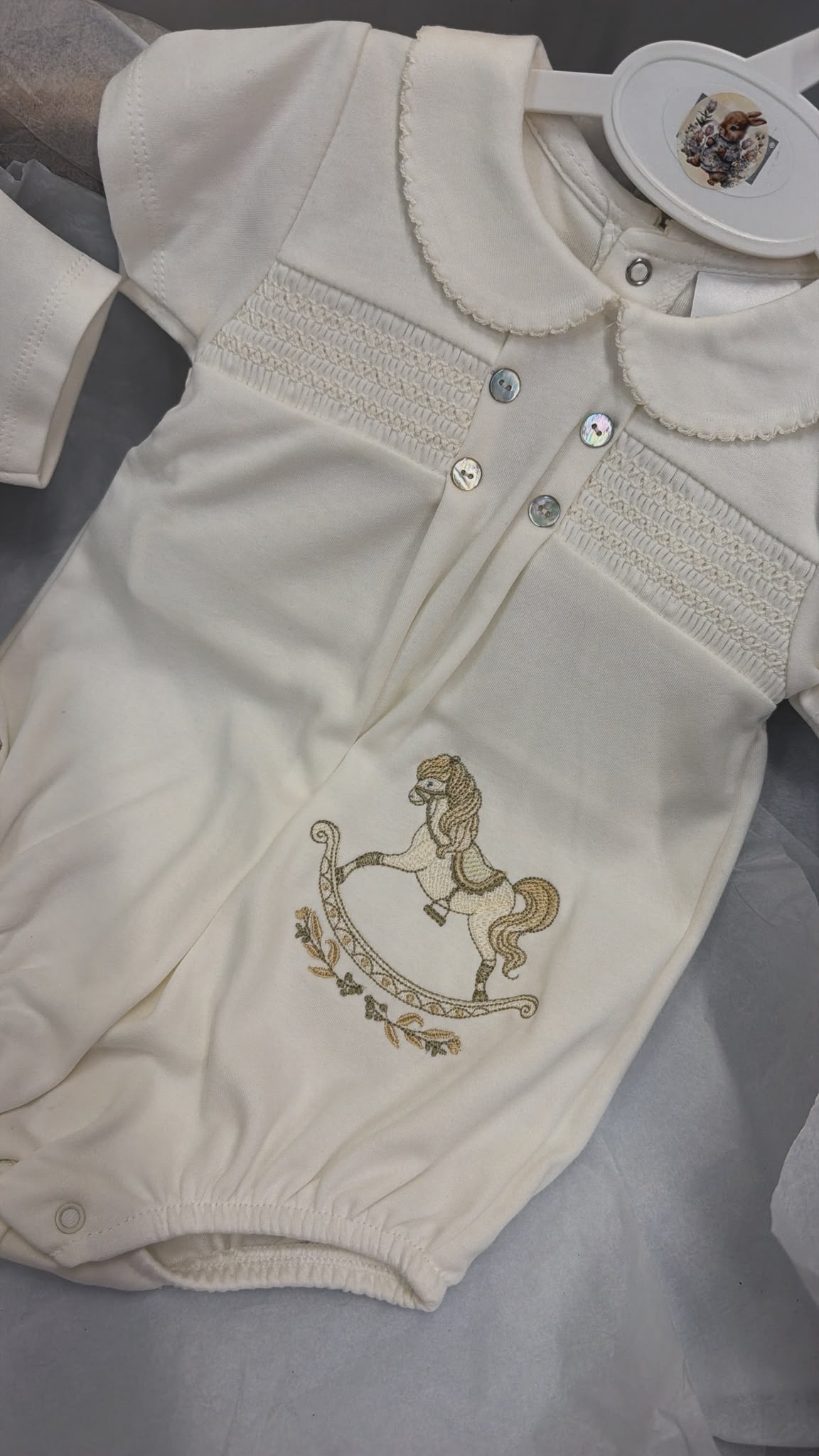 Rocking horse romper with socks ￼