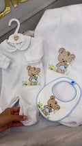 Bear with pull along duck velour babygrow and bib set (blanket sold separately)