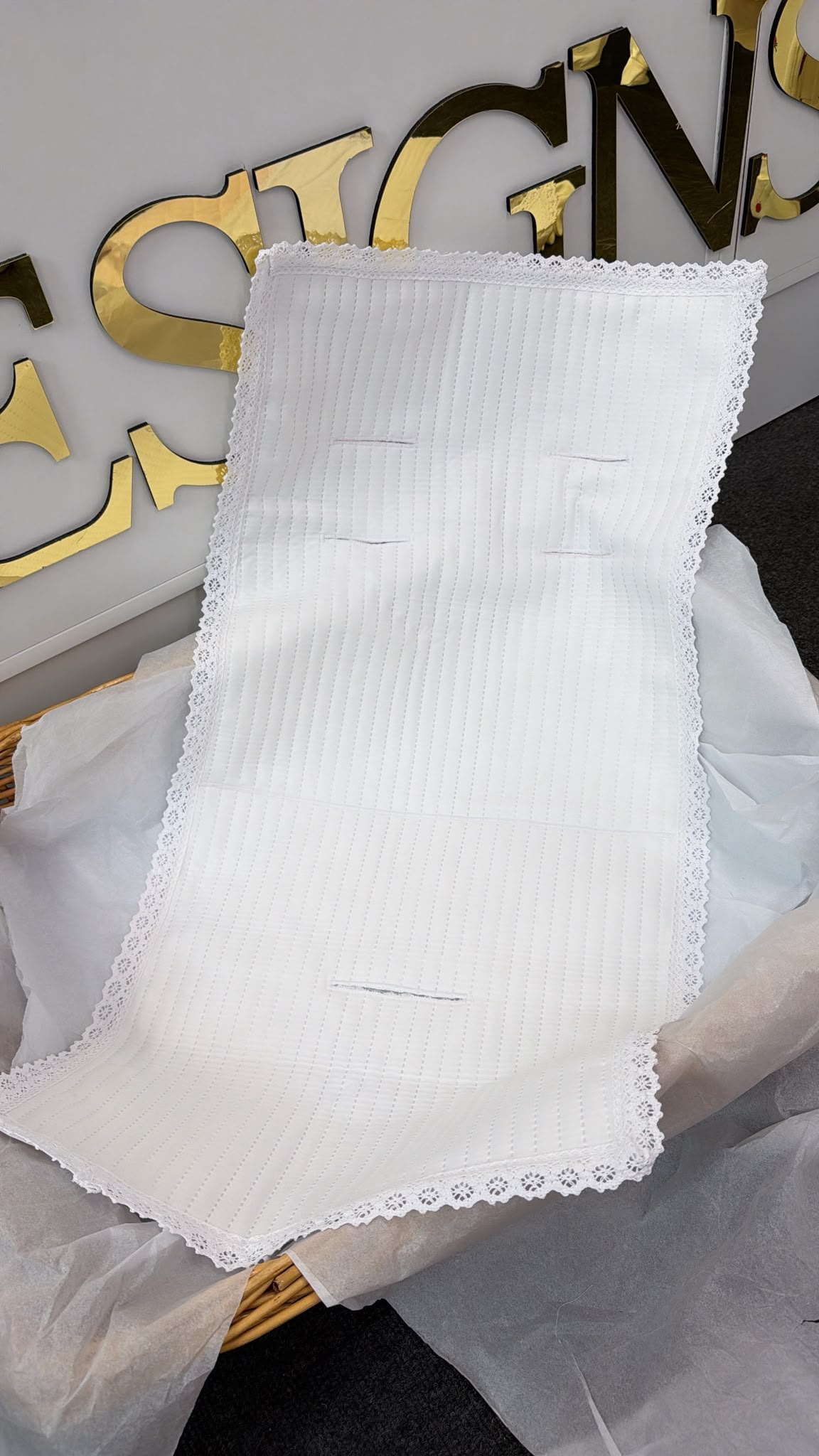 Personalised Pram Liner (white with white lace trim)
