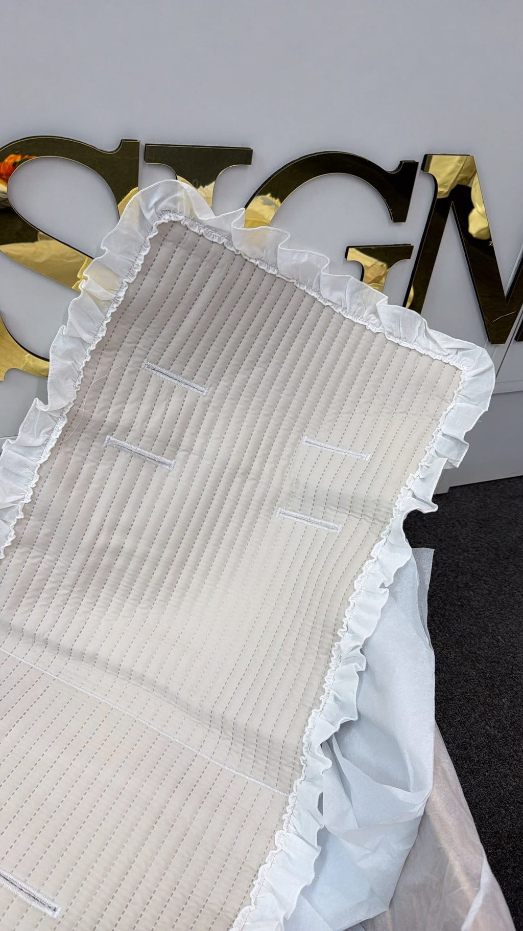 Personalised Pram Liner (beige with white trim)