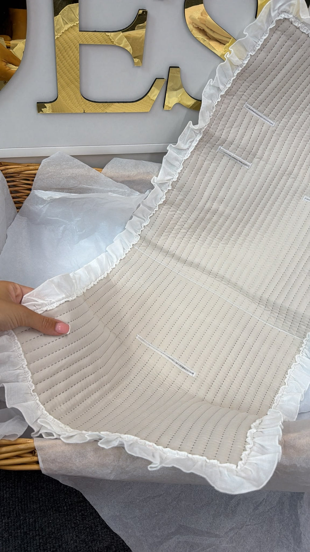 Personalised Pram Liner (beige with white trim)